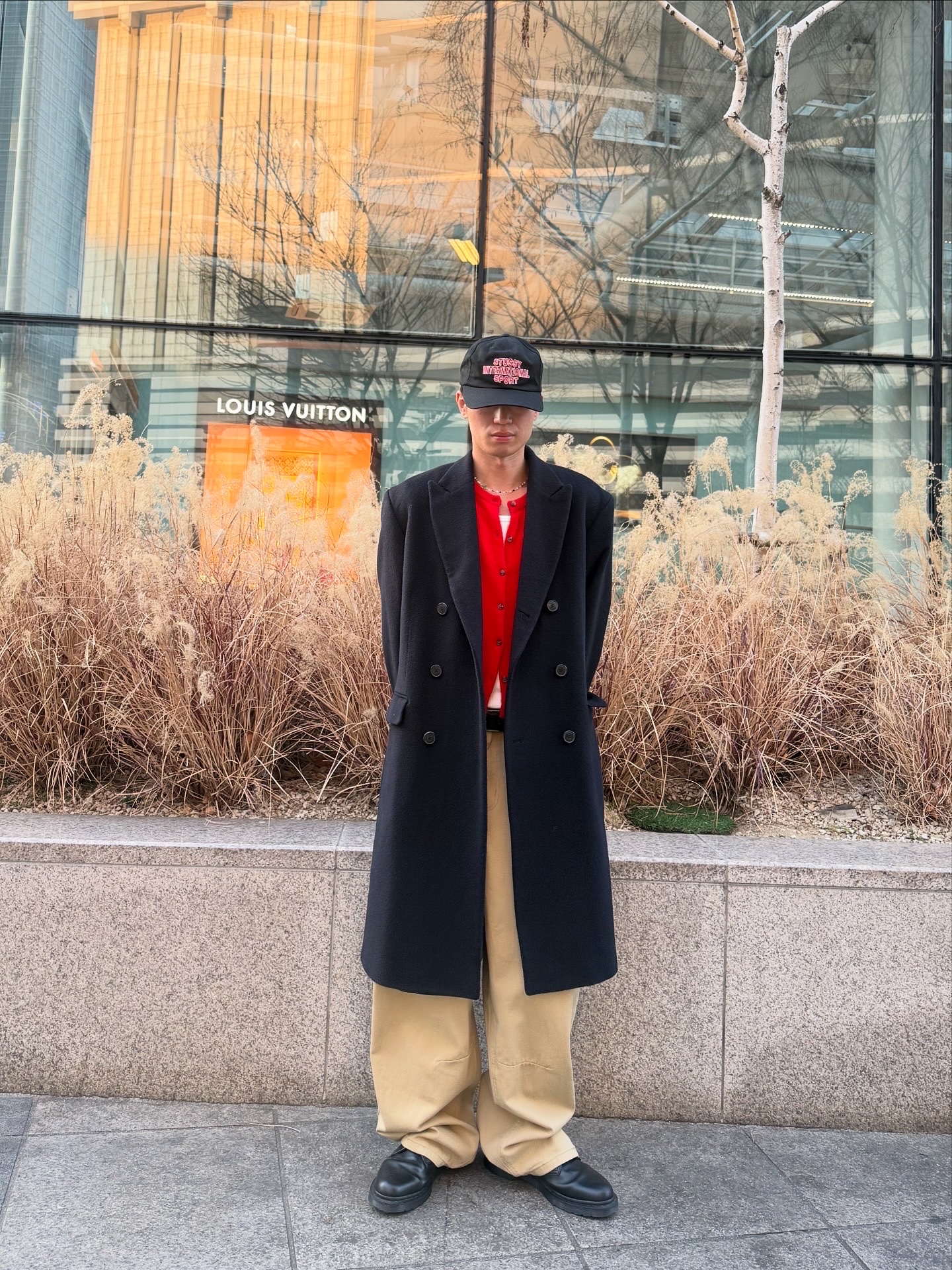 Stussy Mid-Depth International Sport Strapback Black, Dr. Martens 1461 Mono Black 착용 스타일 - 7