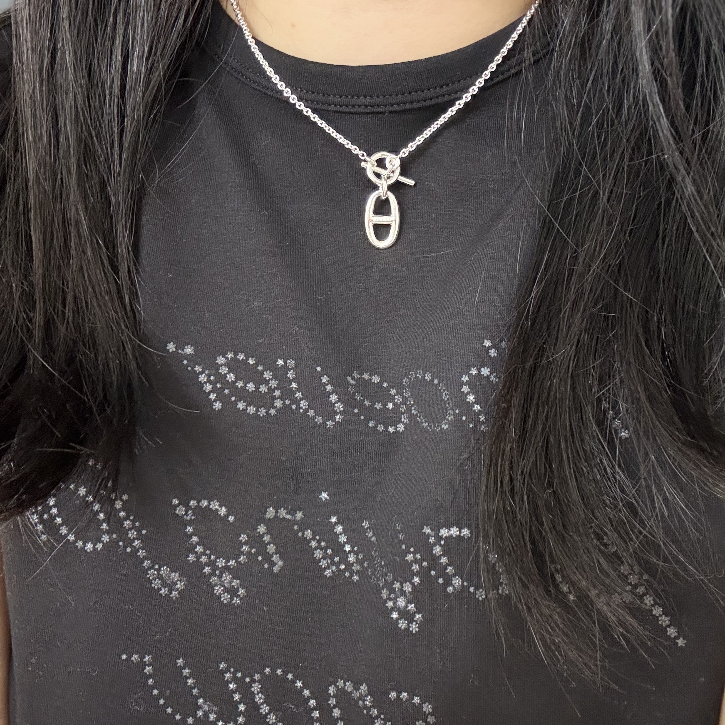 (W) Hermes Chaine D'Ancre Pendant Sterling Silver 착용 스타일 - 1