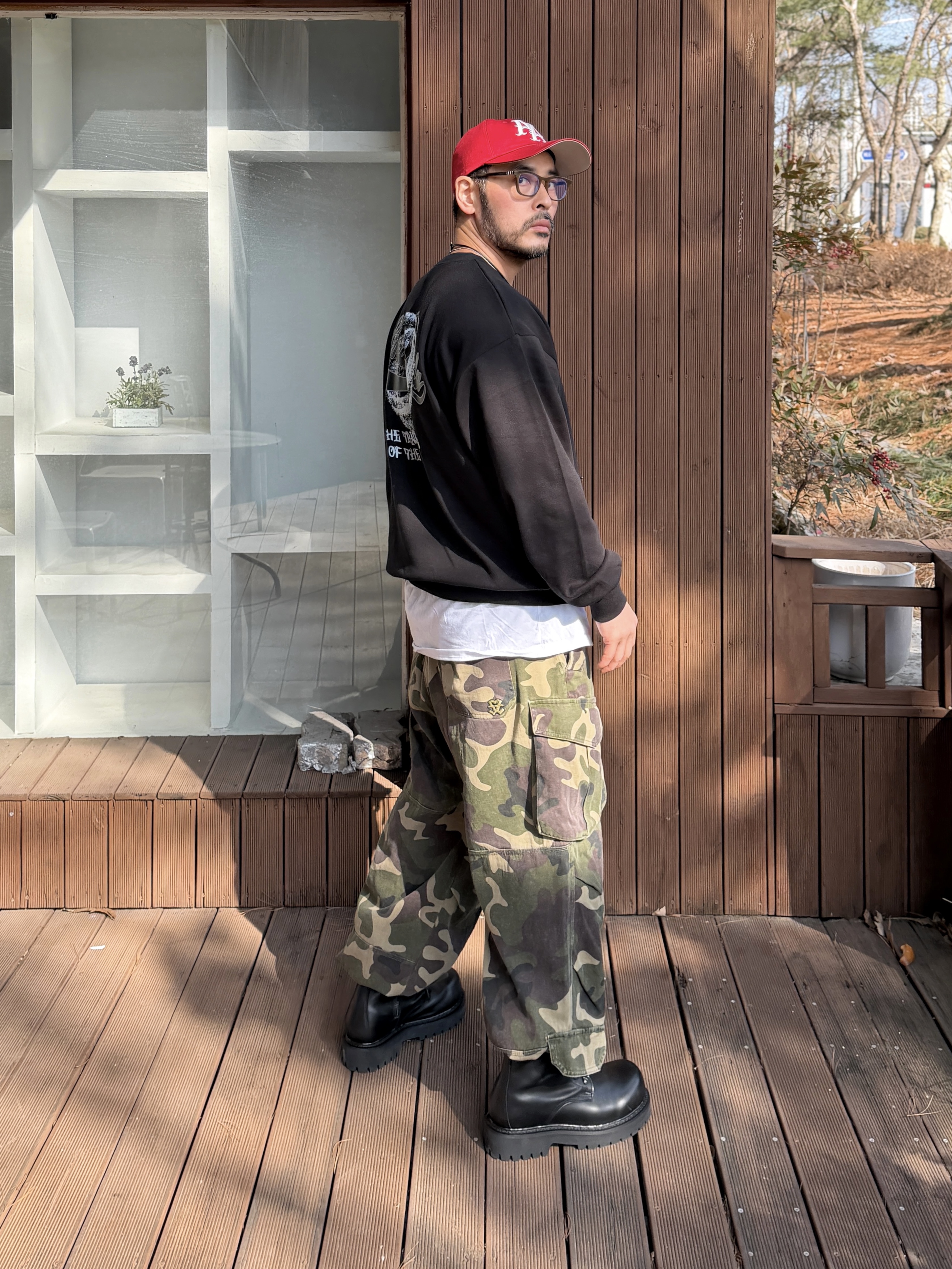 Flavorism VTG Washed Cargo Pants Washed Camo 착용 스타일 - 5