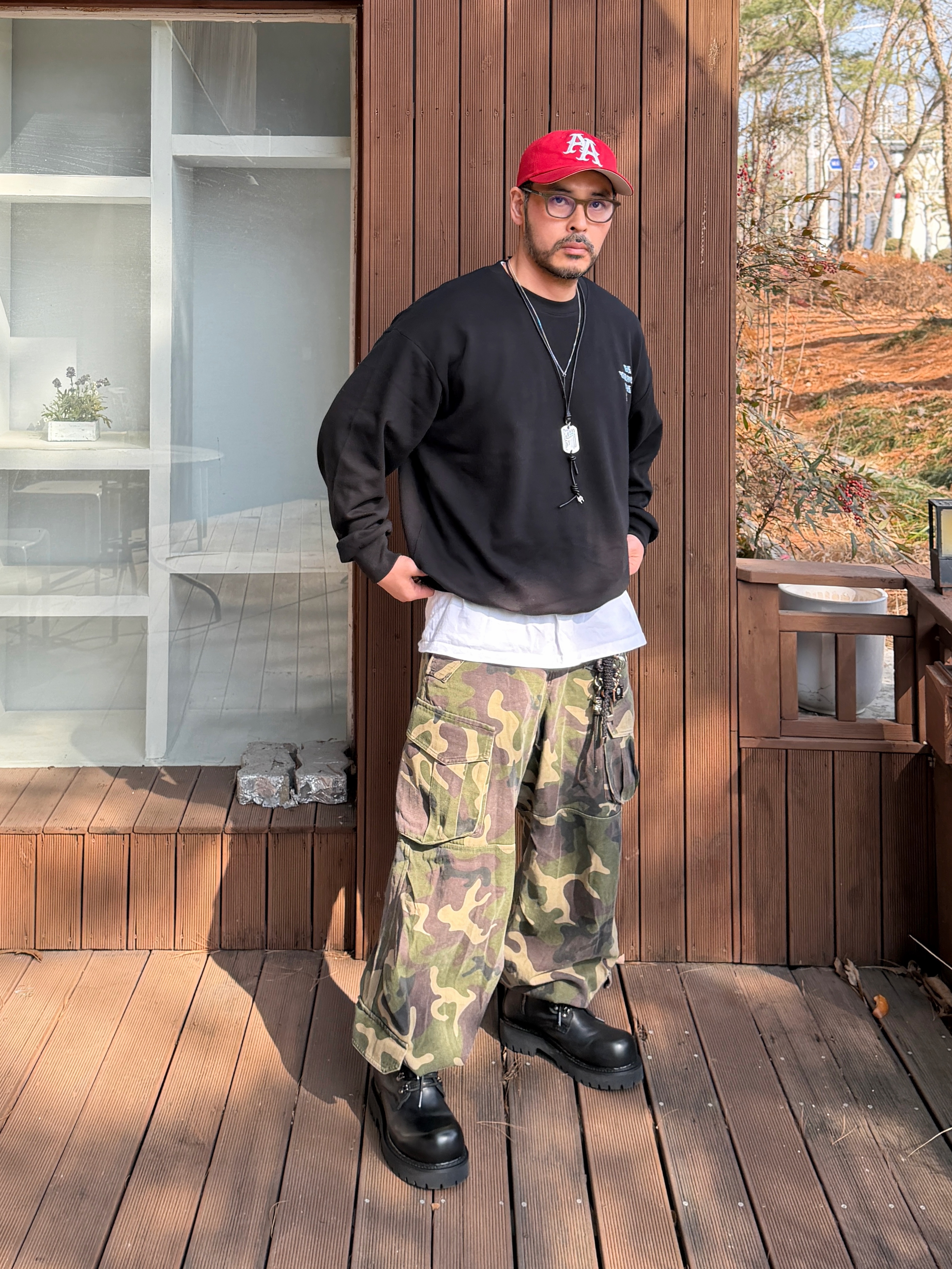 Flavorism VTG Washed Cargo Pants Washed Camo 착용 스타일 - 2