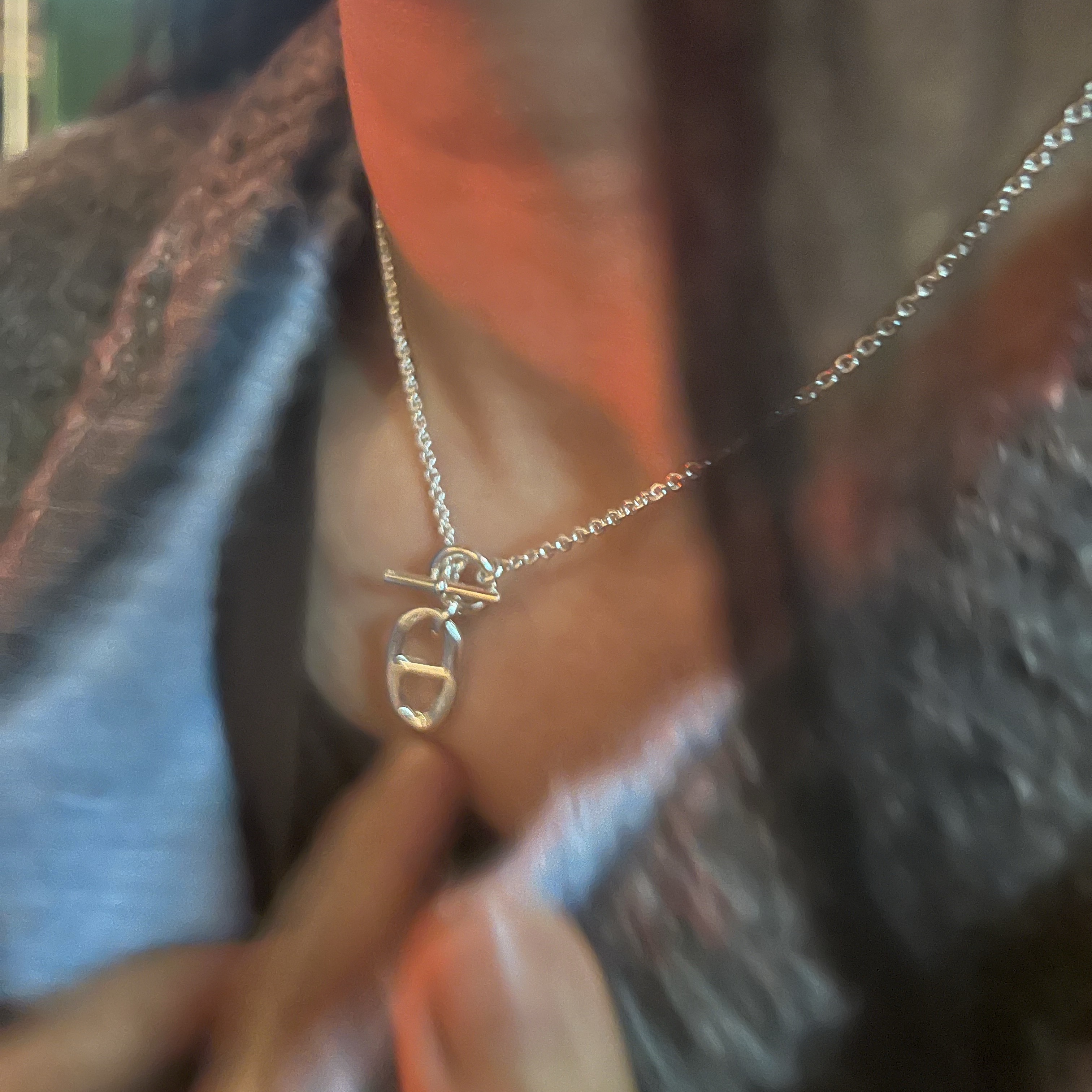 (W) Hermes Chaine D'Ancre Pendant Sterling Silver 착용 스타일 - 4