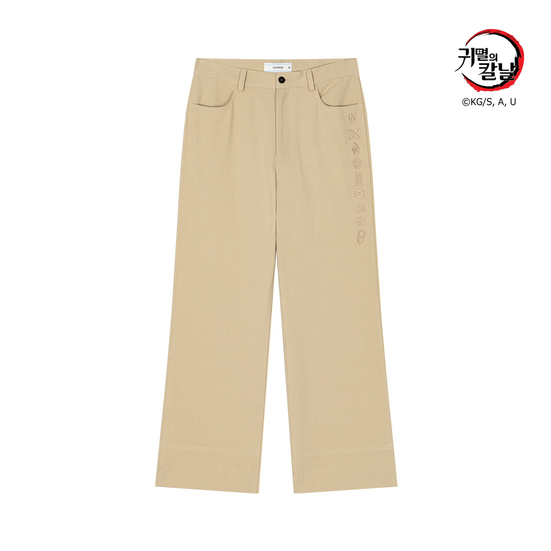 웨이비니스 주 코등이 자수 코튼 팬츠 베이지(Waviness Hashira Tsuba Embroidery Cotton Pants Beige)