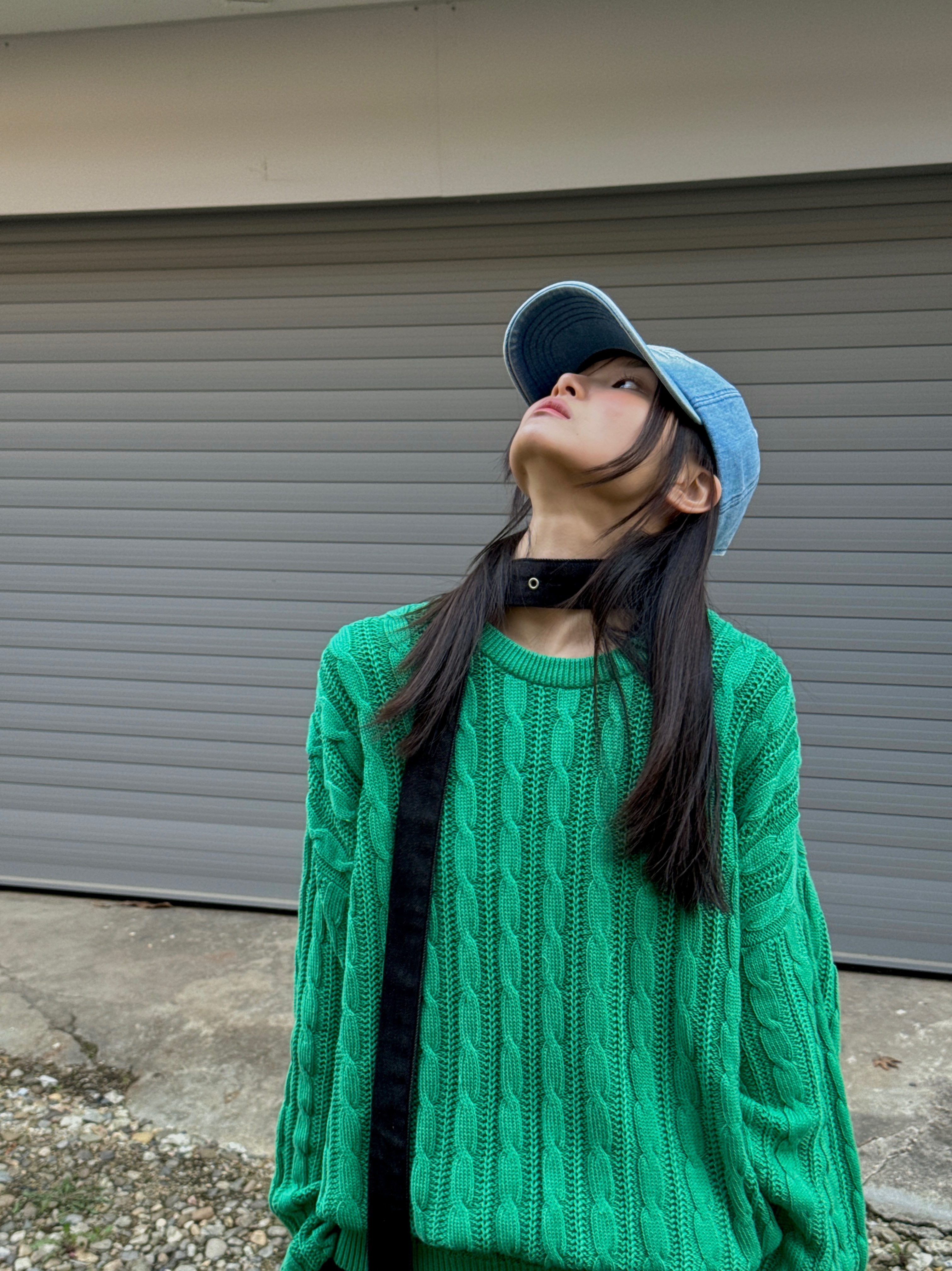 Ogarp Washed Denim Knockin Logo B.B Cap Blue 착용 스타일 - 1