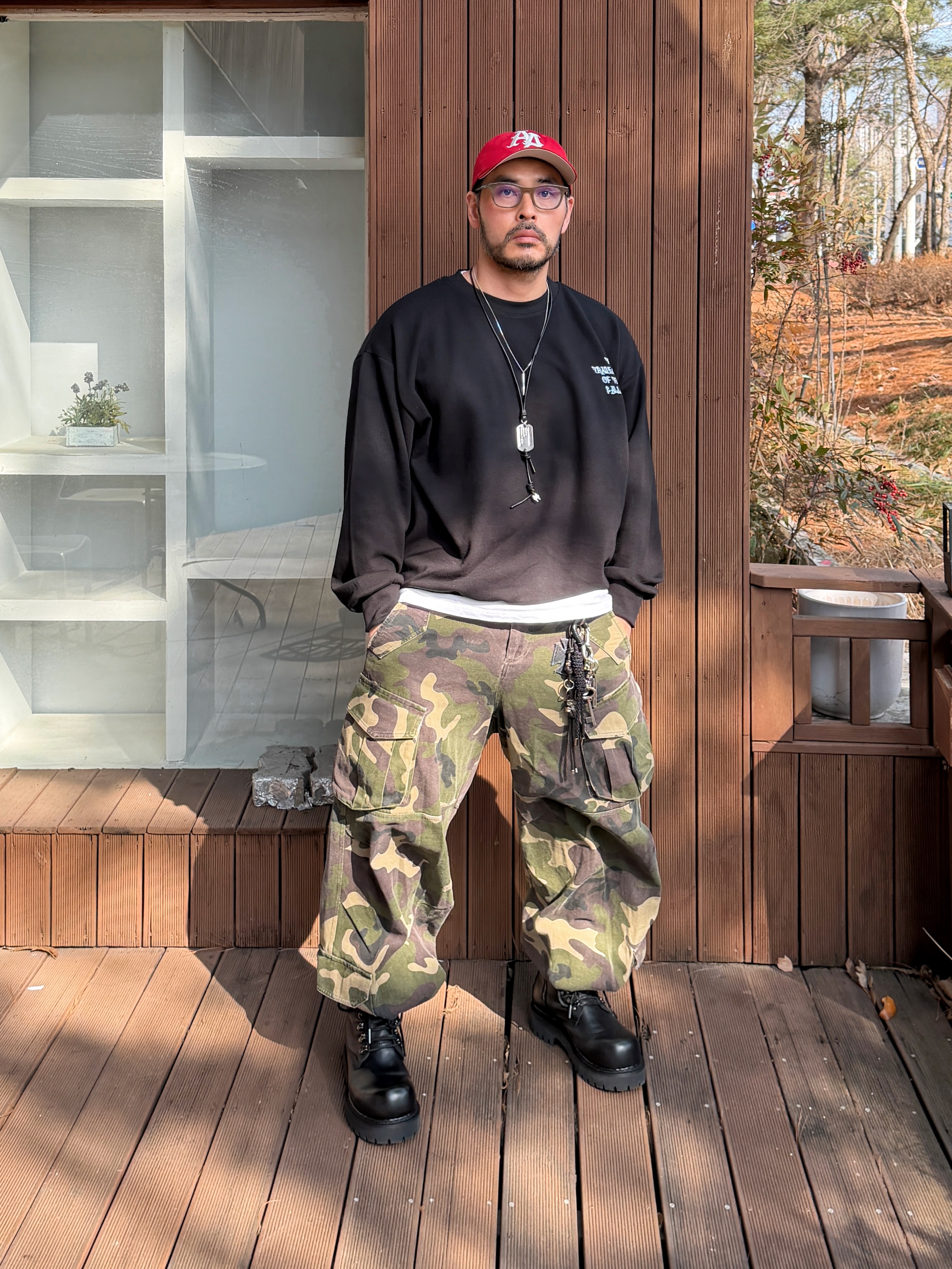 Flavorism VTG Washed Cargo Pants Washed Camo 착용 스타일 - 1