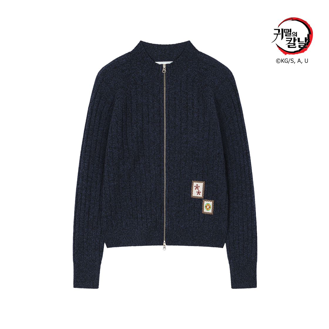 웨이비니스 아플리케 패치 풀집업 니트웨어 텐겐(Waviness Applique Patch Full-Zip Knitwear Tengen)