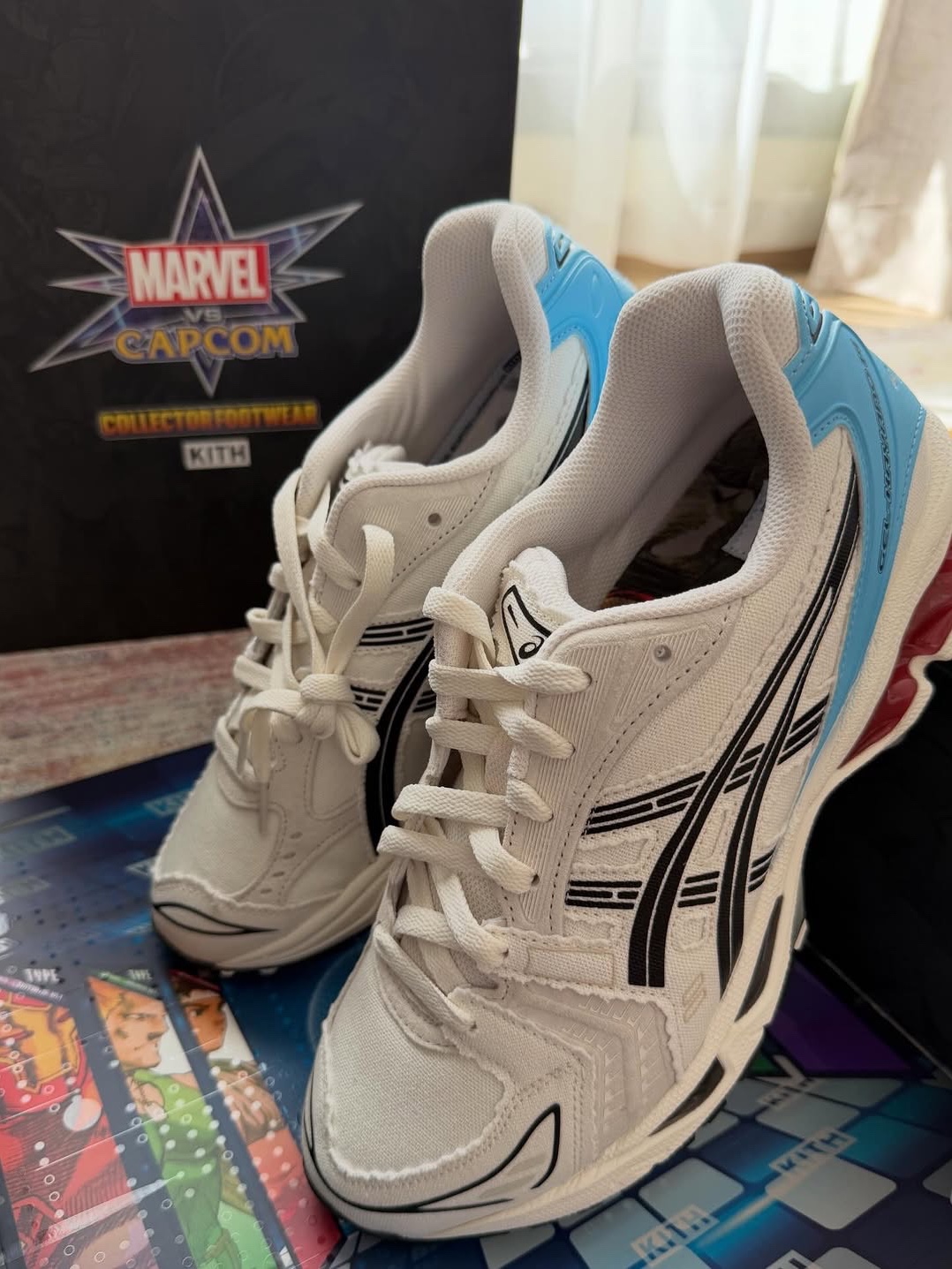 Asics x Kith x Marvel vs. Capcom Gel-Kayano 14 Ryu Coconut Milk Black 착용 스타일 - 7