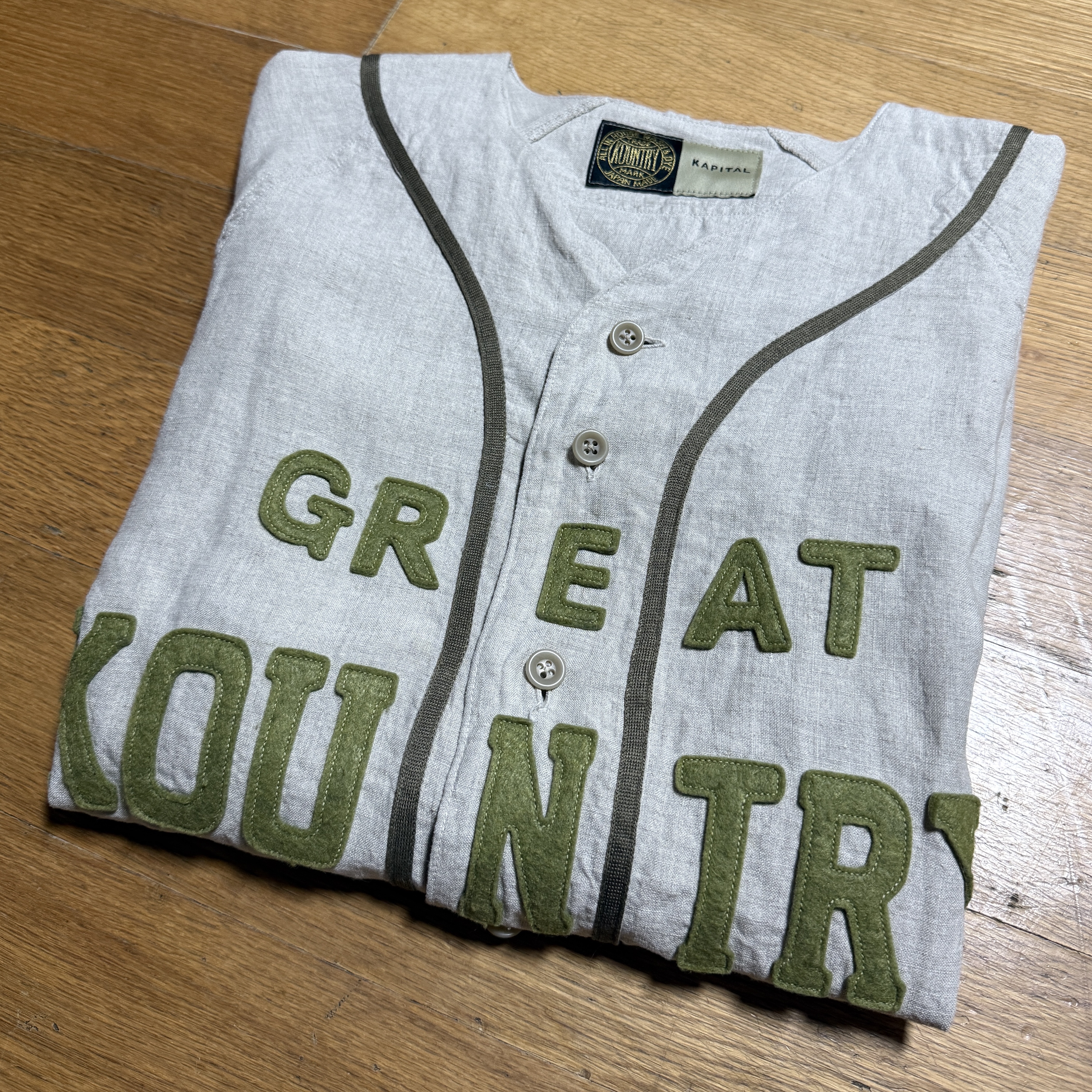 Kapital French Linen Great Kountry Baseball Shirt Beige 착용 스타일