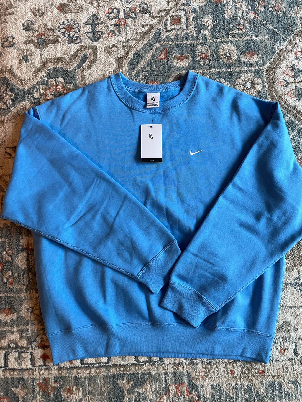 Nike Solo Swoosh Fleece Crew University Blue White - Asia 착용 스타일 - 1