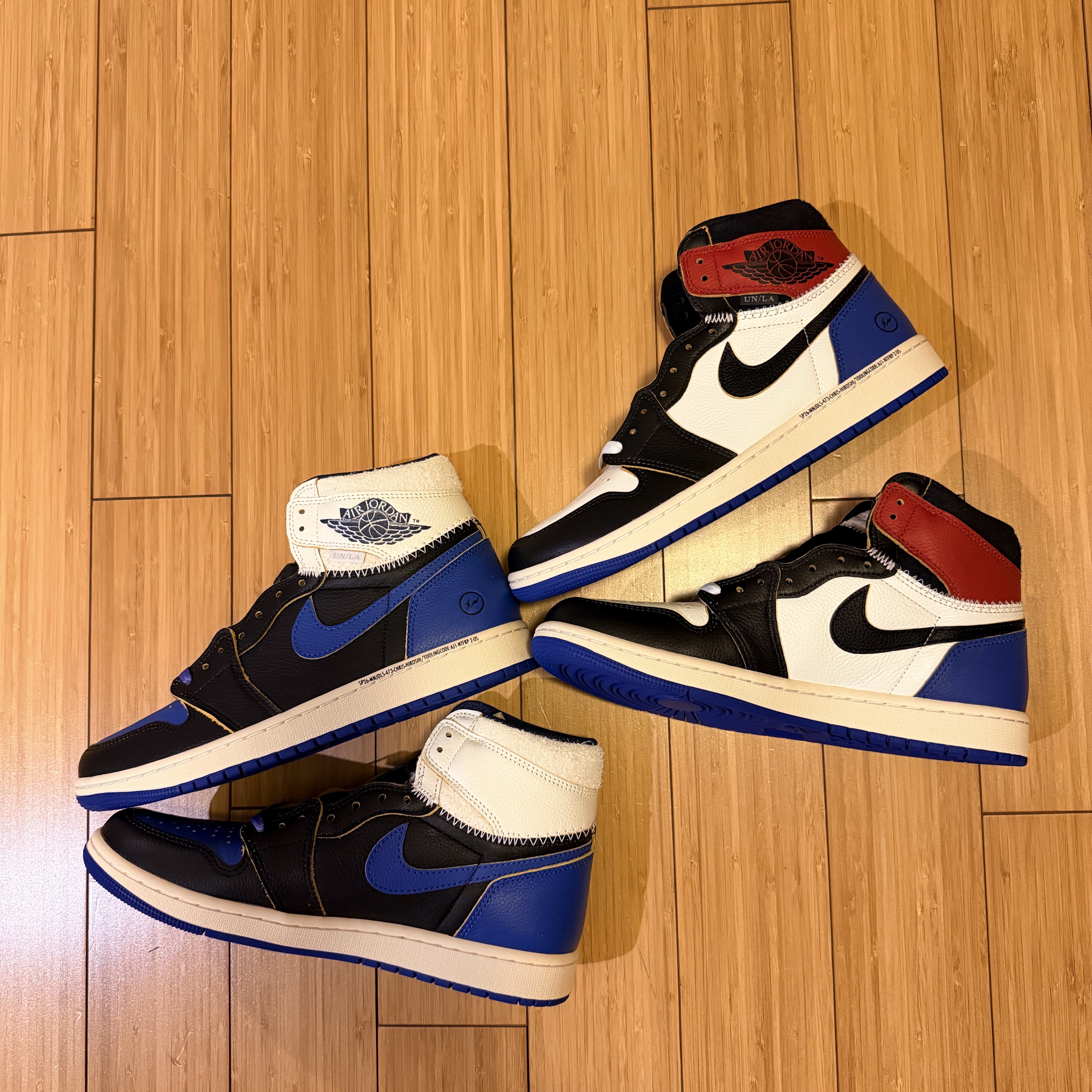 Jordan 1 x Fragment x Union LA Retro High OG SP Black Navy, Jordan 1 x Fragment x Union LA Black and Varsity Red 착용 스타일 - 3
