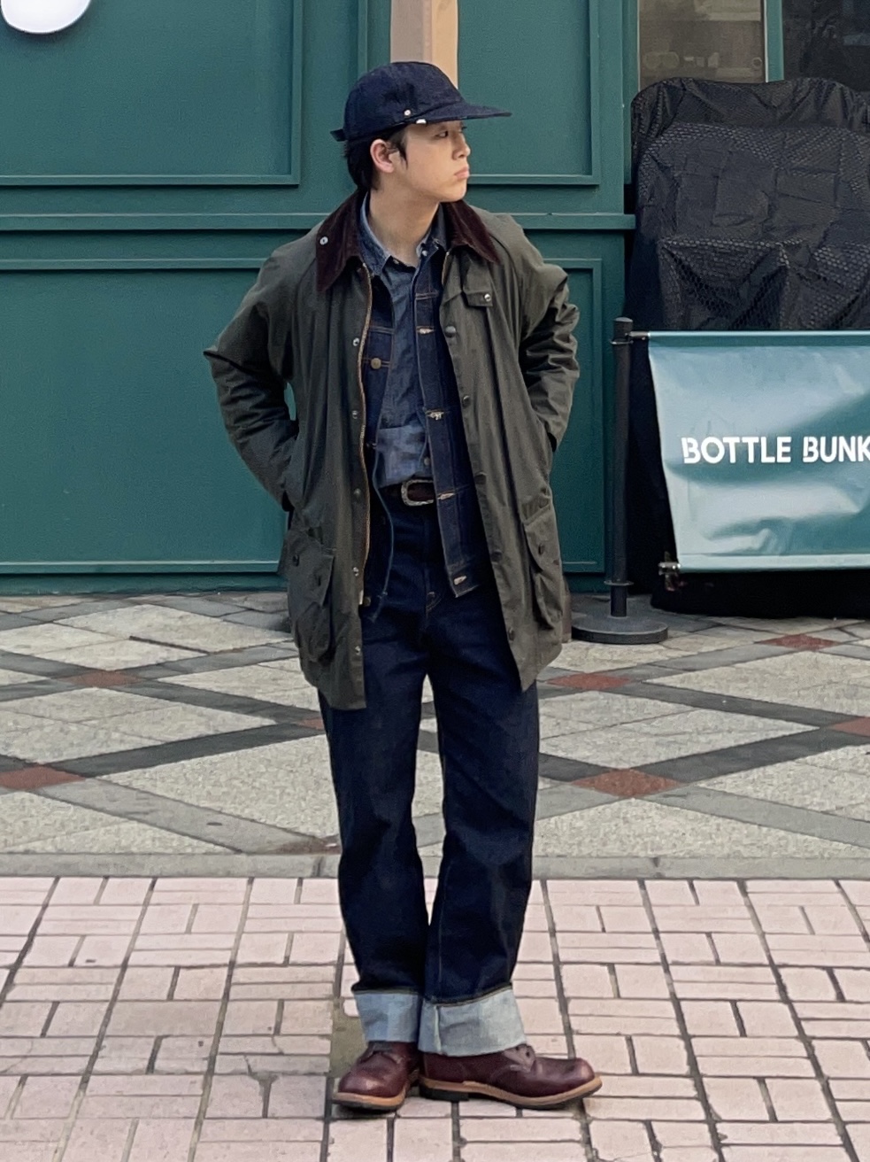 Barbour Classic Bedale Wax Jacket Olive, Red Wing Beckman Boots Black Cherry Excalibur - D 착용 스타일
