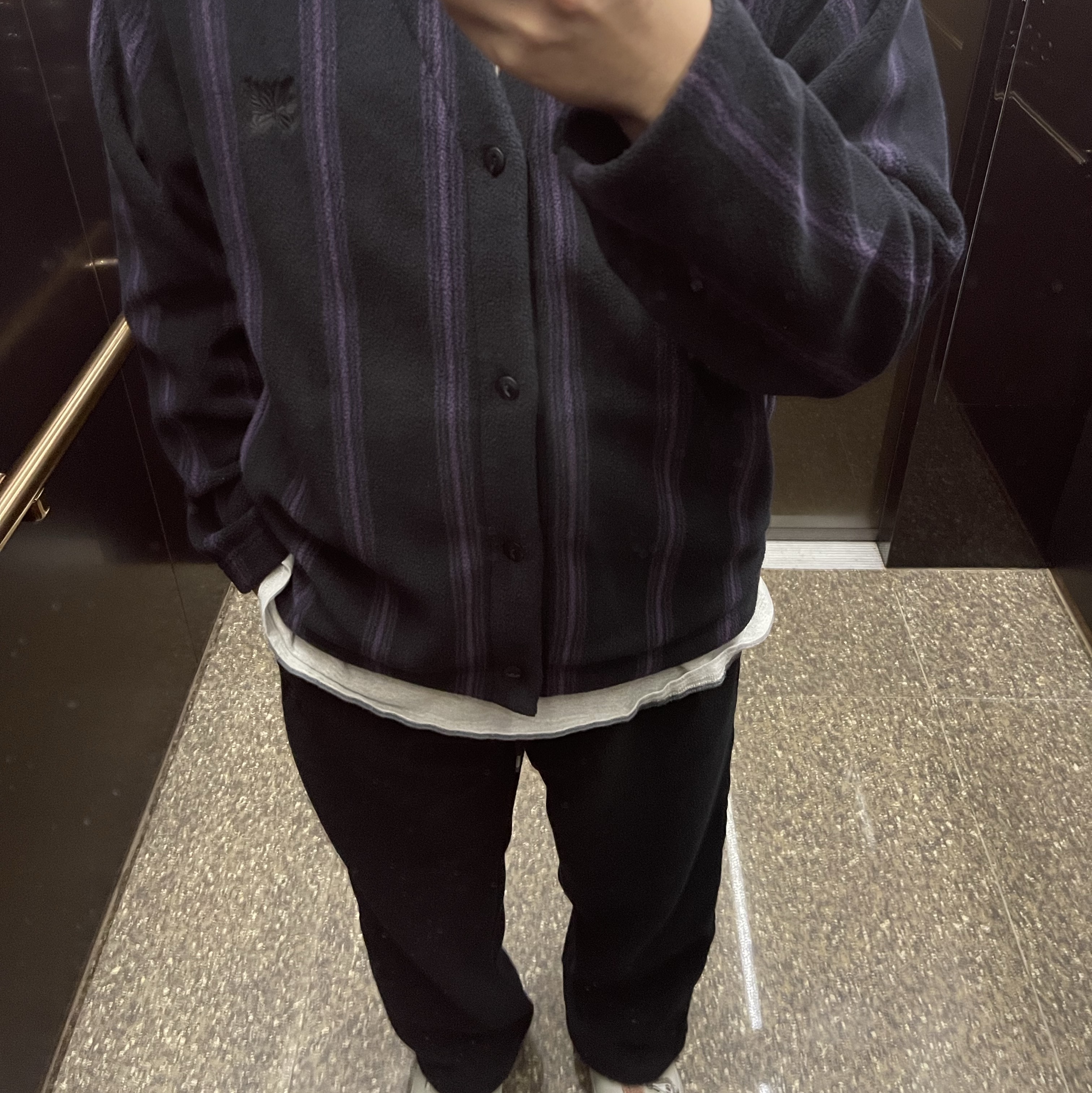 Uniqlo x Needles Fleece Oversized Cardigan Black - KR, Uniqlo x Needles Fleece Wide Pants Black - KR 착용 스타일