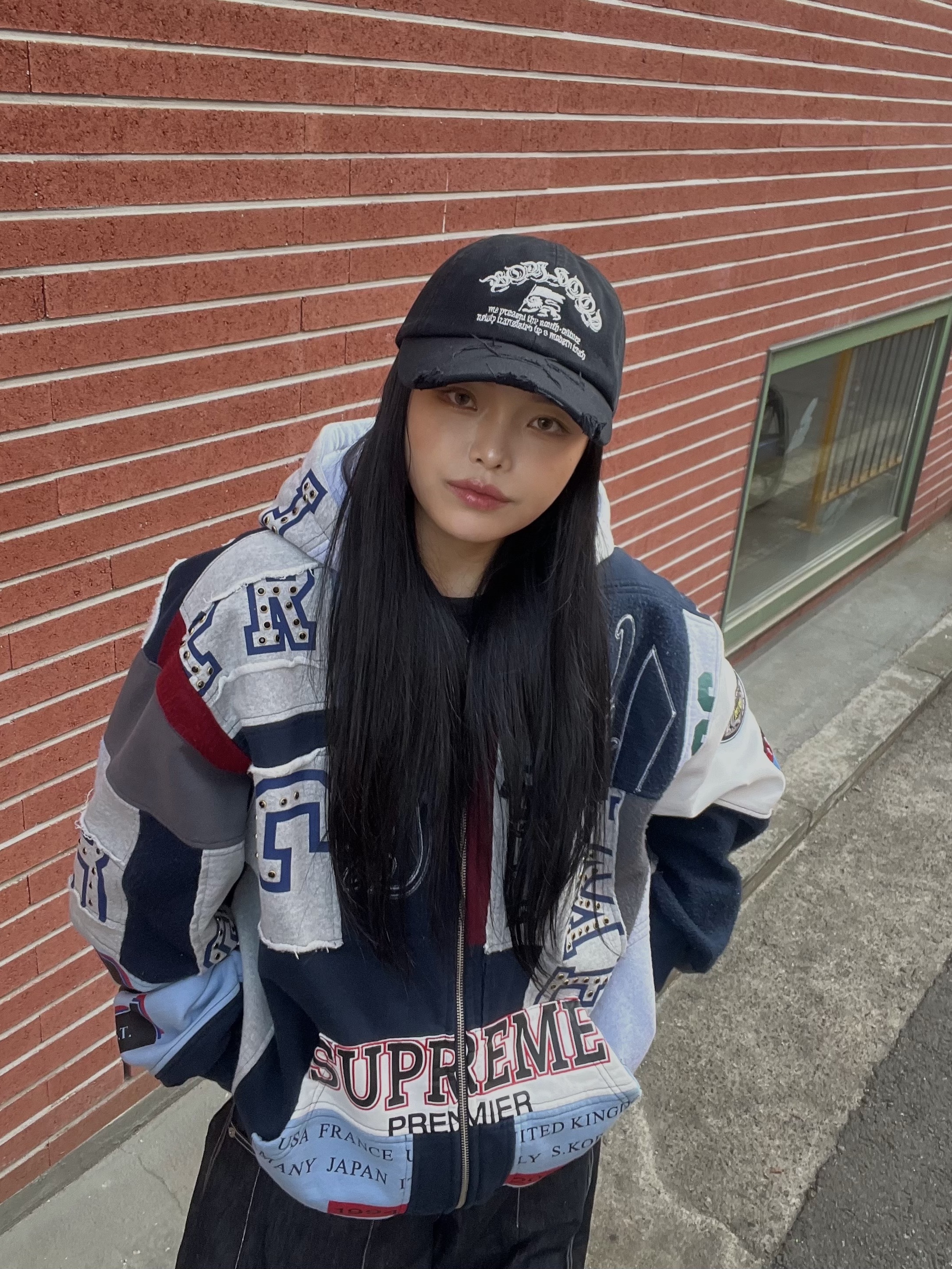 Supreme Patchwork Zip Up Hooded Sweatshirt Navy - 25SS, Rick Owens Hollywood Mega Bumper Geobasket in Full Grain Calf Leather Black Milk 착용 스타일 - 6