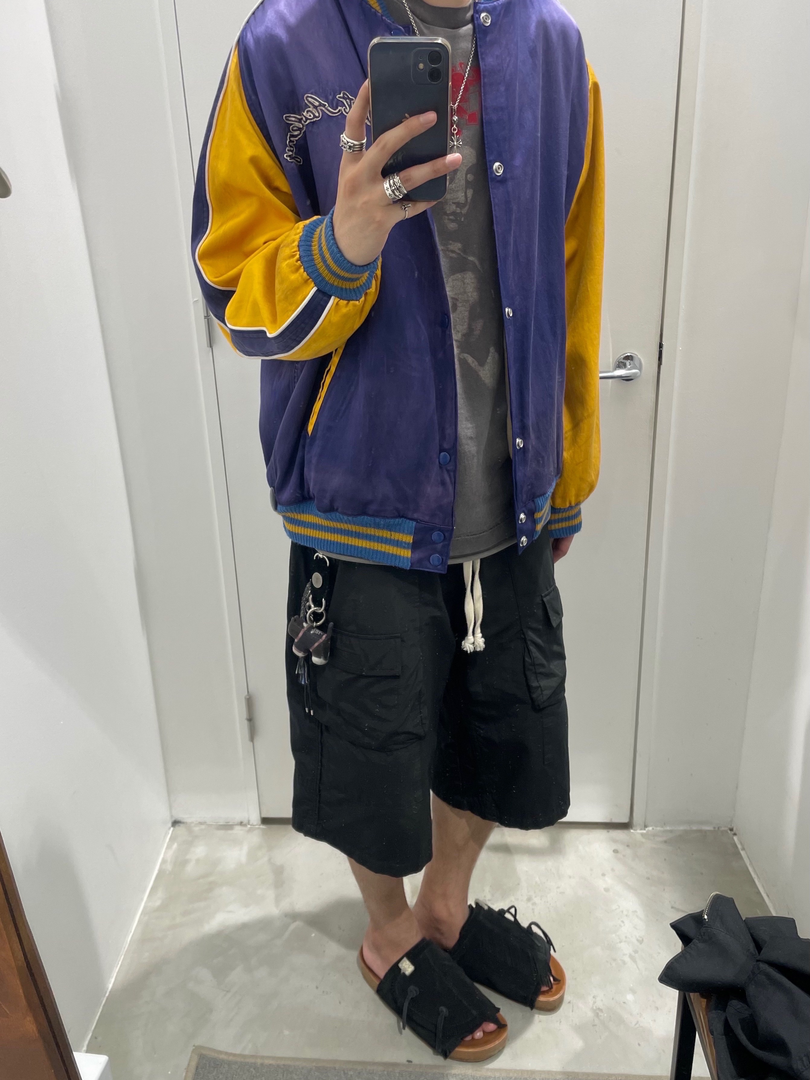 Saint Mxxxxxx x Shermer Academy Sukajan Stadium Jacket Navy Yellow - 22FW, Visvim Christo Shaman Folk Black - 24SS 착용 스타일