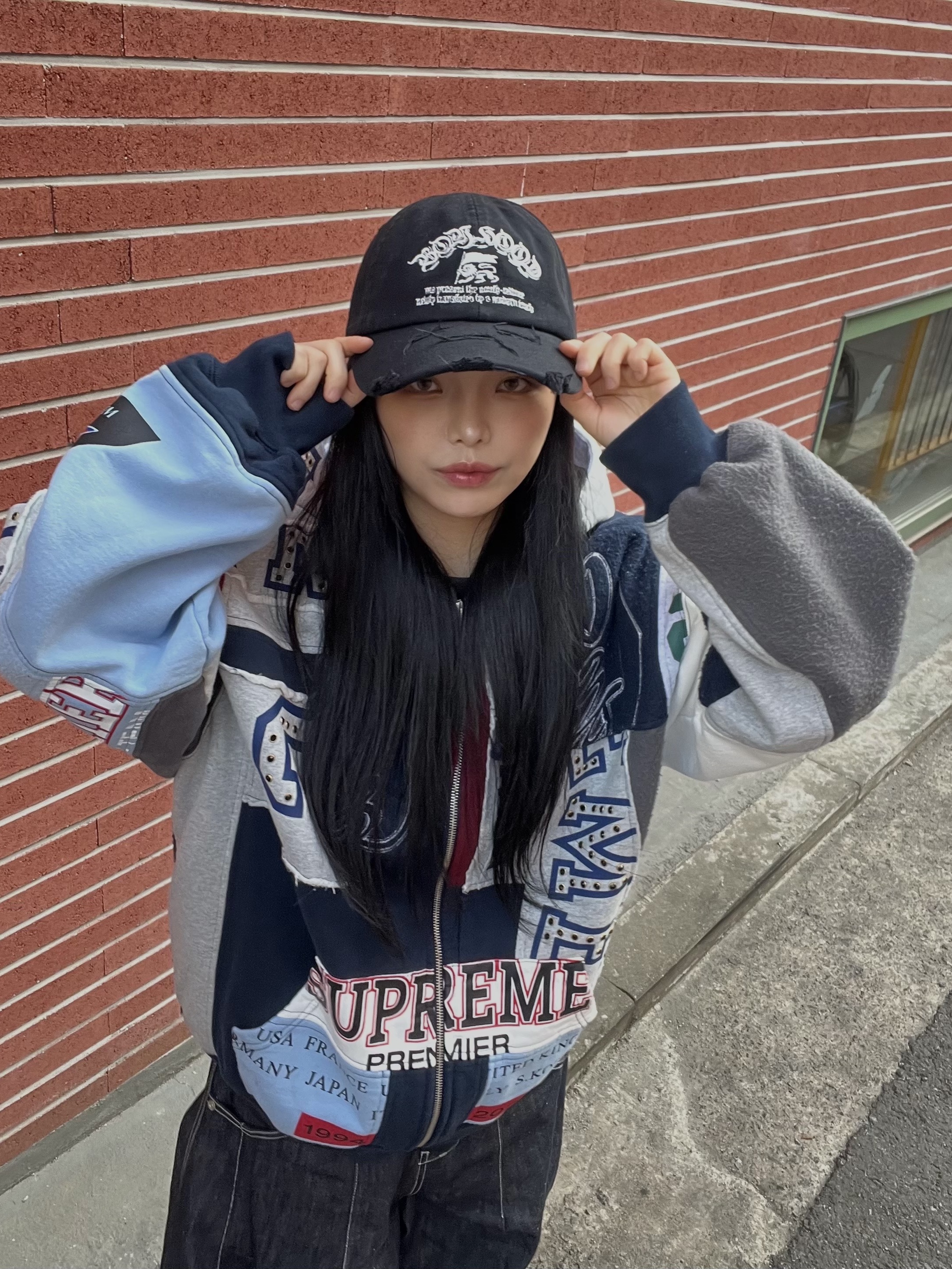 Supreme Patchwork Zip Up Hooded Sweatshirt Navy - 25SS, Rick Owens Hollywood Mega Bumper Geobasket in Full Grain Calf Leather Black Milk 착용 스타일 - 5