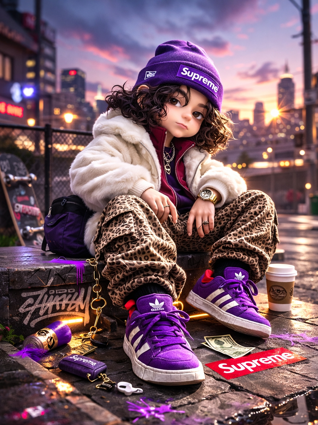 Adidas New Fur Jacket Off White - KR Sizing, Adidas x Atmos Adimatic Glory Purple 착용 스타일 - 6