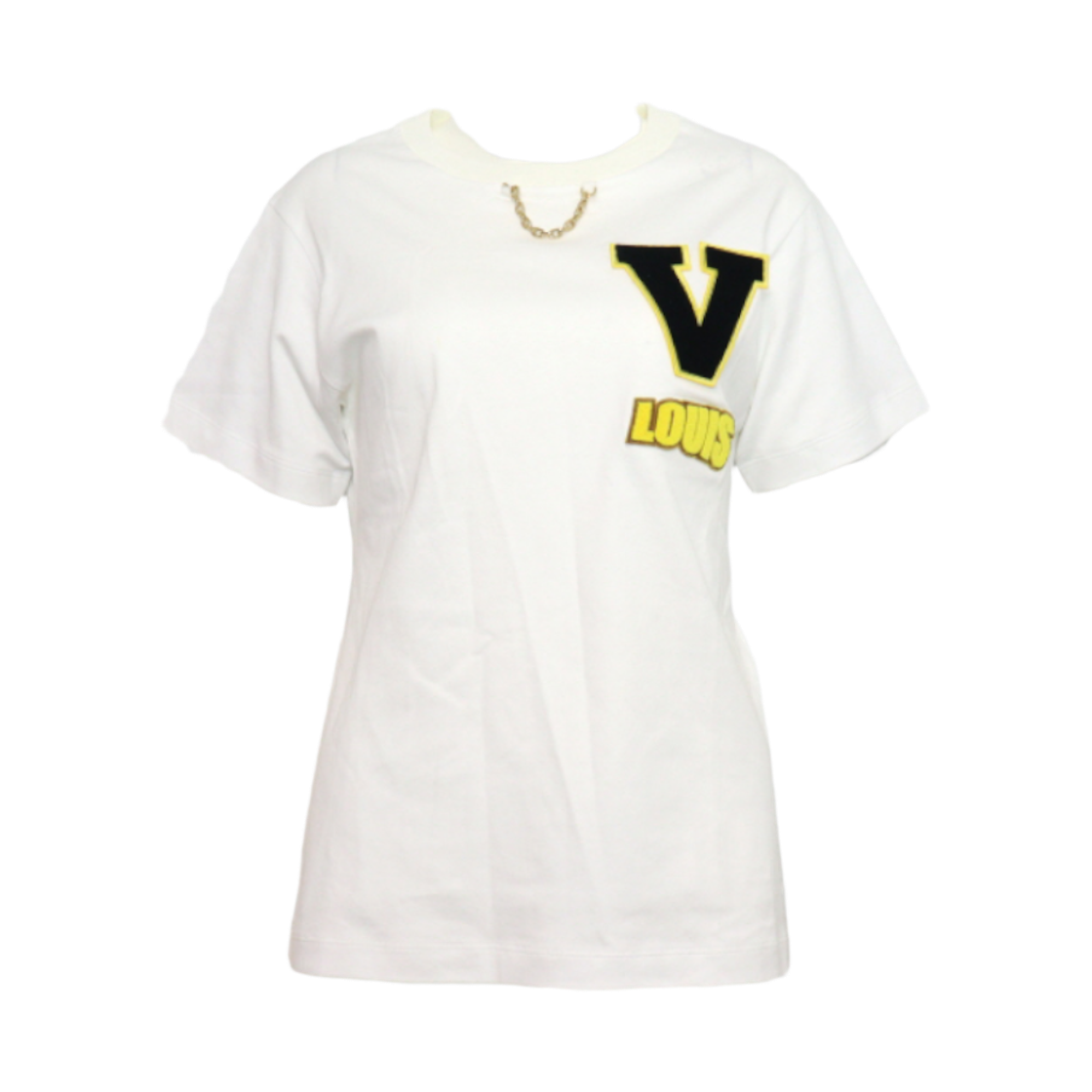 IT8IB3VK6SF6 Louis Vuitton White Cotton V Patch Varsity Women's T-Shirt