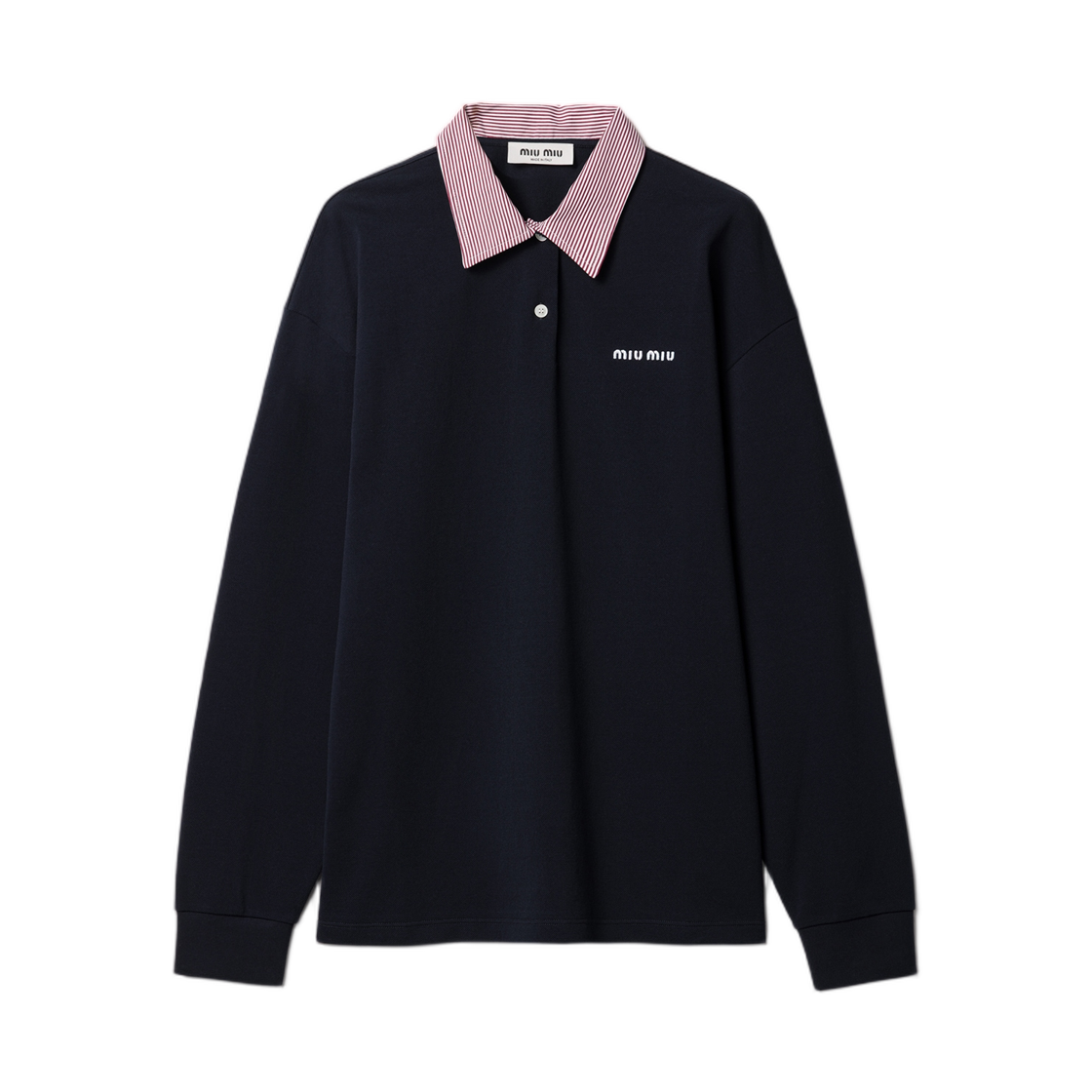 MJLA36-1843-F0008 (W) Miu Miu Cotton Pique Polo Shirt Navy