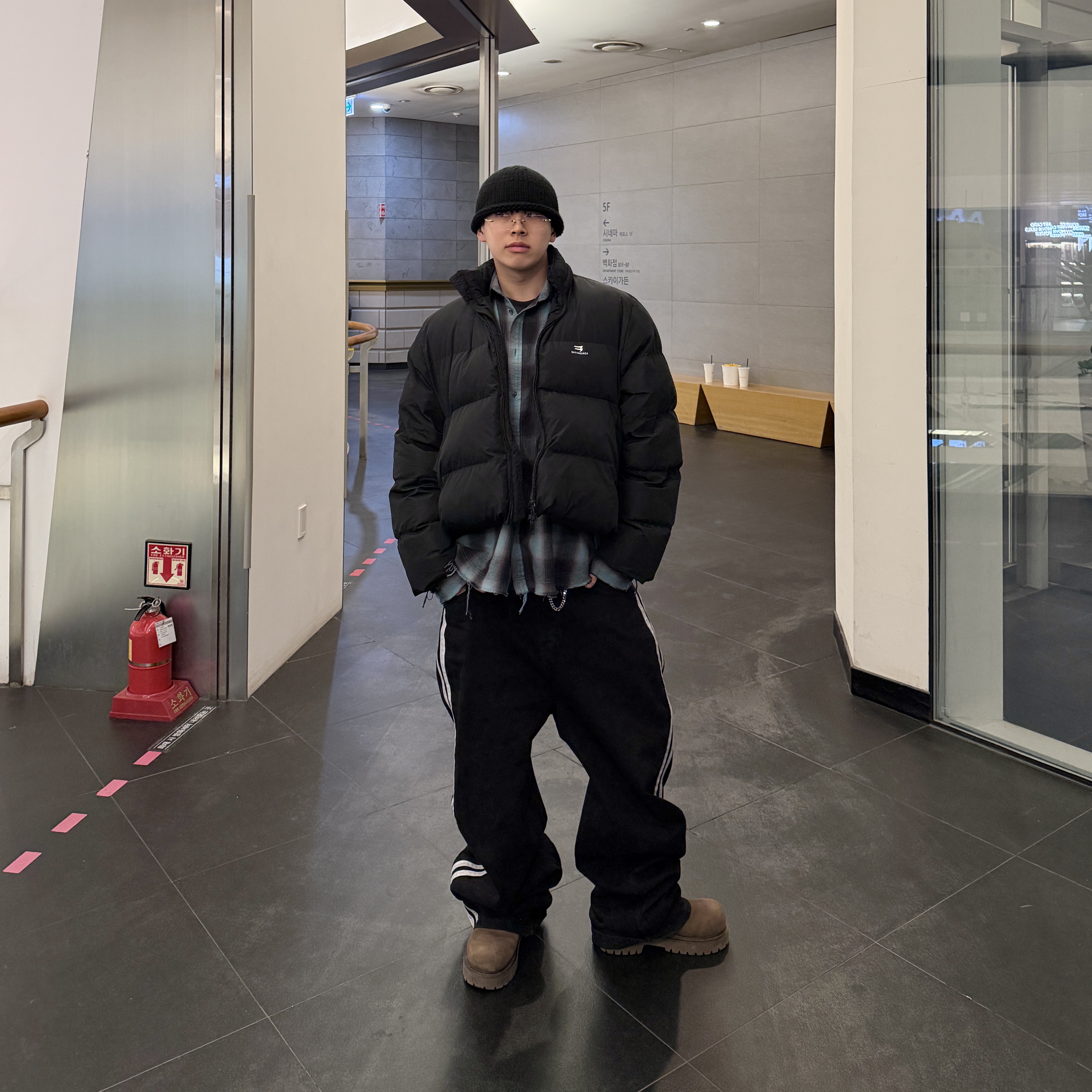 Nonnod Flexible String Check Shirt Aqua Ash 착용 스타일 - 1