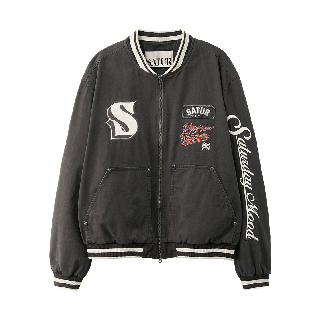 SA261UJK04GRY0 [사은품 증정] SATUR 90s Playback Varsity Jacket Gray