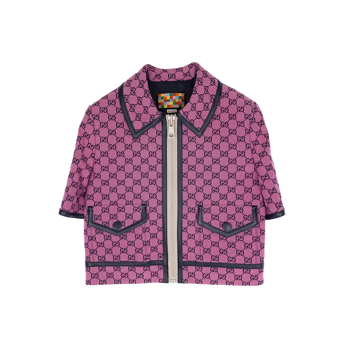 ITBOBHN5IMMH Gucci GG Jacquard Short Sleeve Cotton Jacket 38 Pink/Black