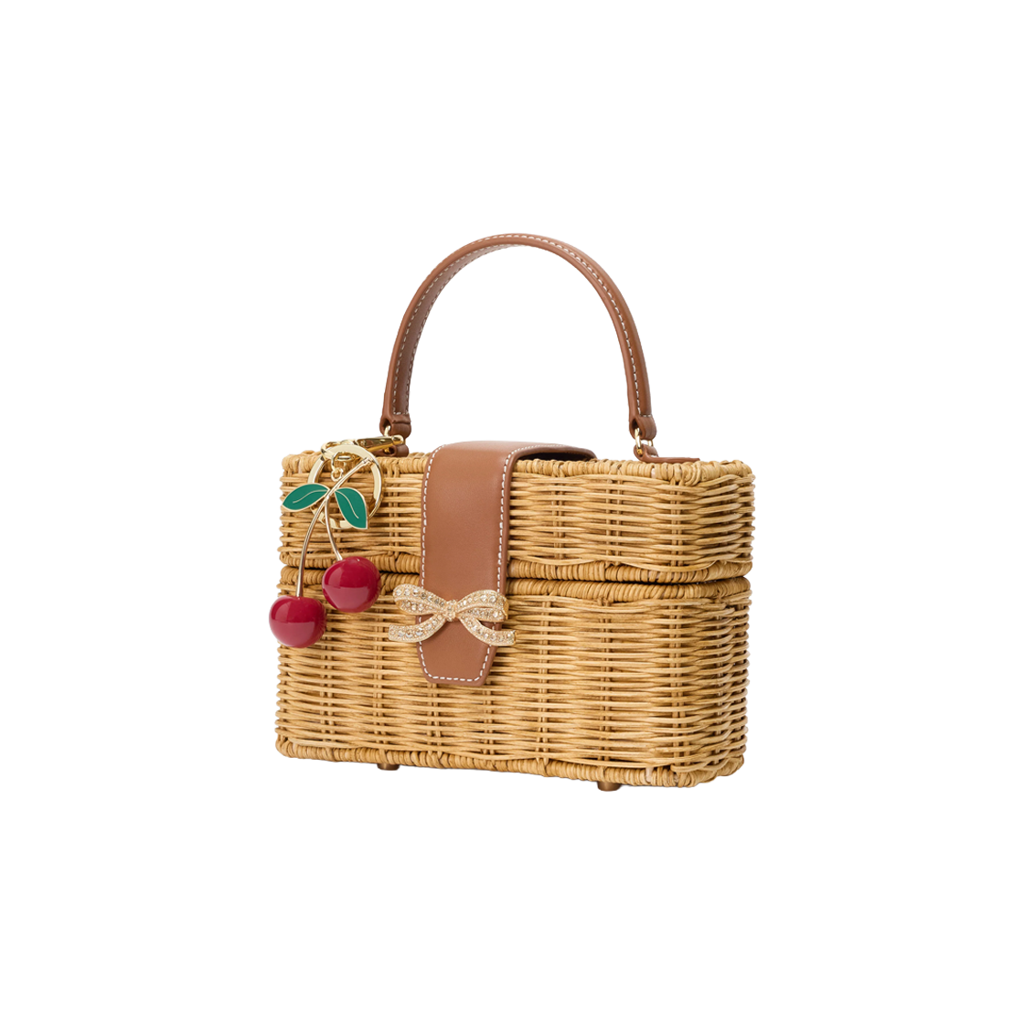 셀프 포트레이트 우먼 라탄 체리 참 미니 바스켓 백 브라운 - 26SS(Self Portrait Women Rattan Cherry Charm Mini Basket Bag Brown - 26SS) - 2