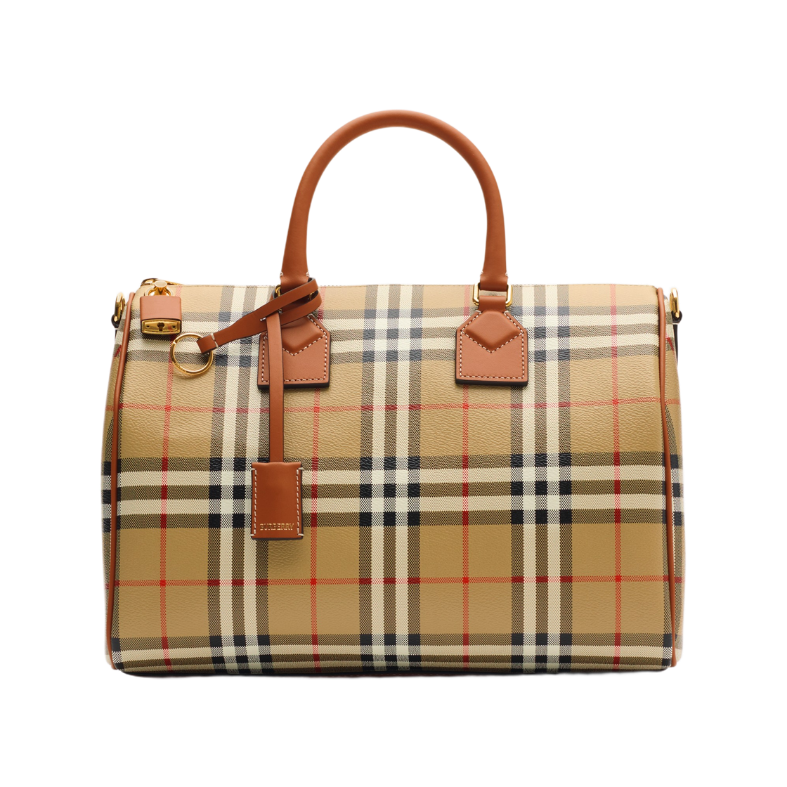 8119049 Burberry Medium Check Bowling Bag Archive Beige Briar Brown