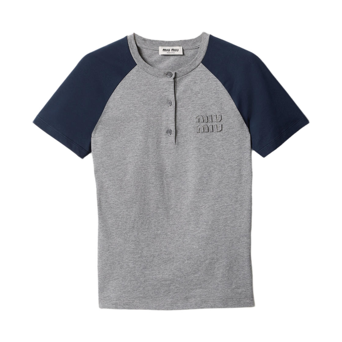 MJNA18-1842-F0MZQ (W) Miu Miu Cotton Jersey Henley Shirt Grey Blue