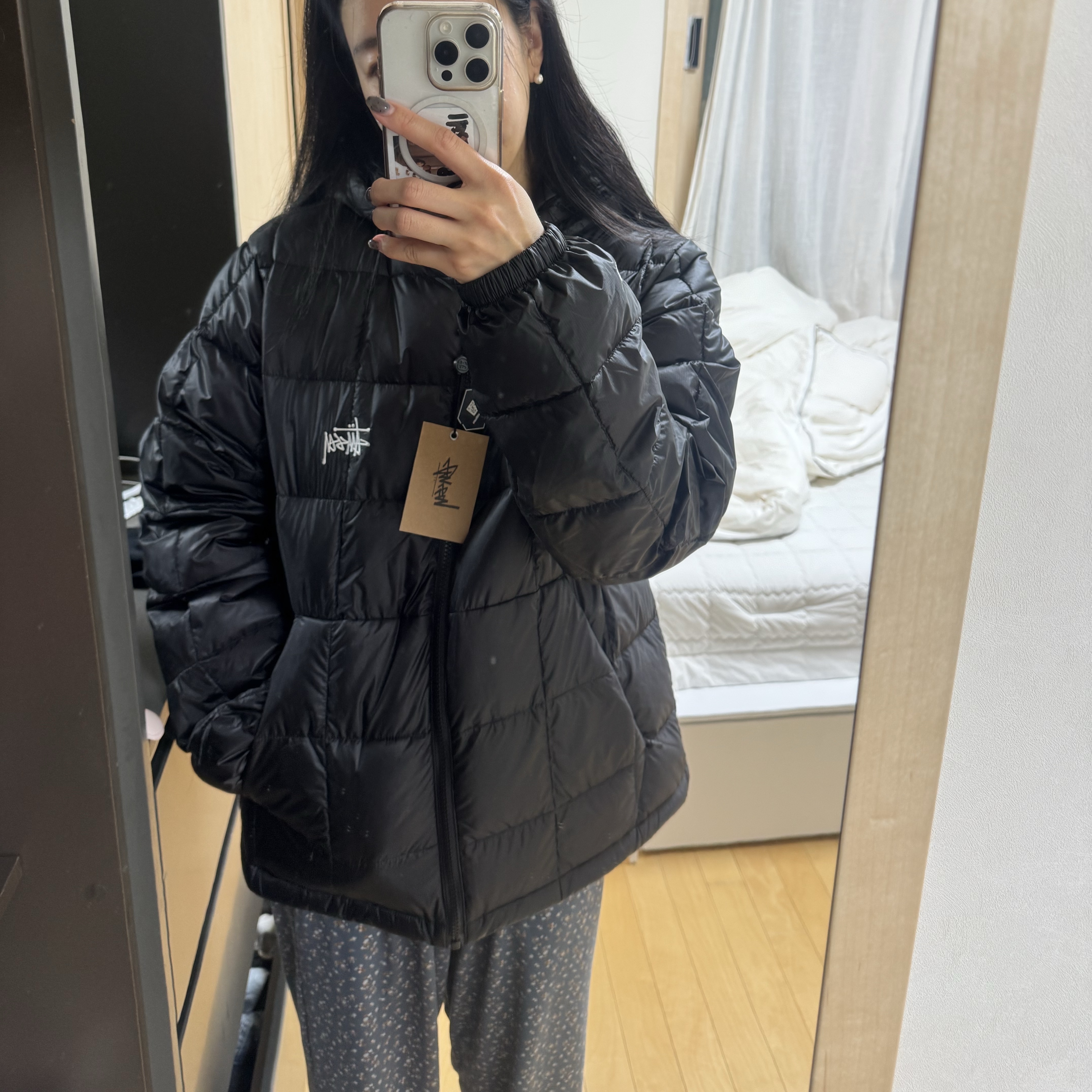 Stussy Midweight Hooded Puffer Black 착용 스타일