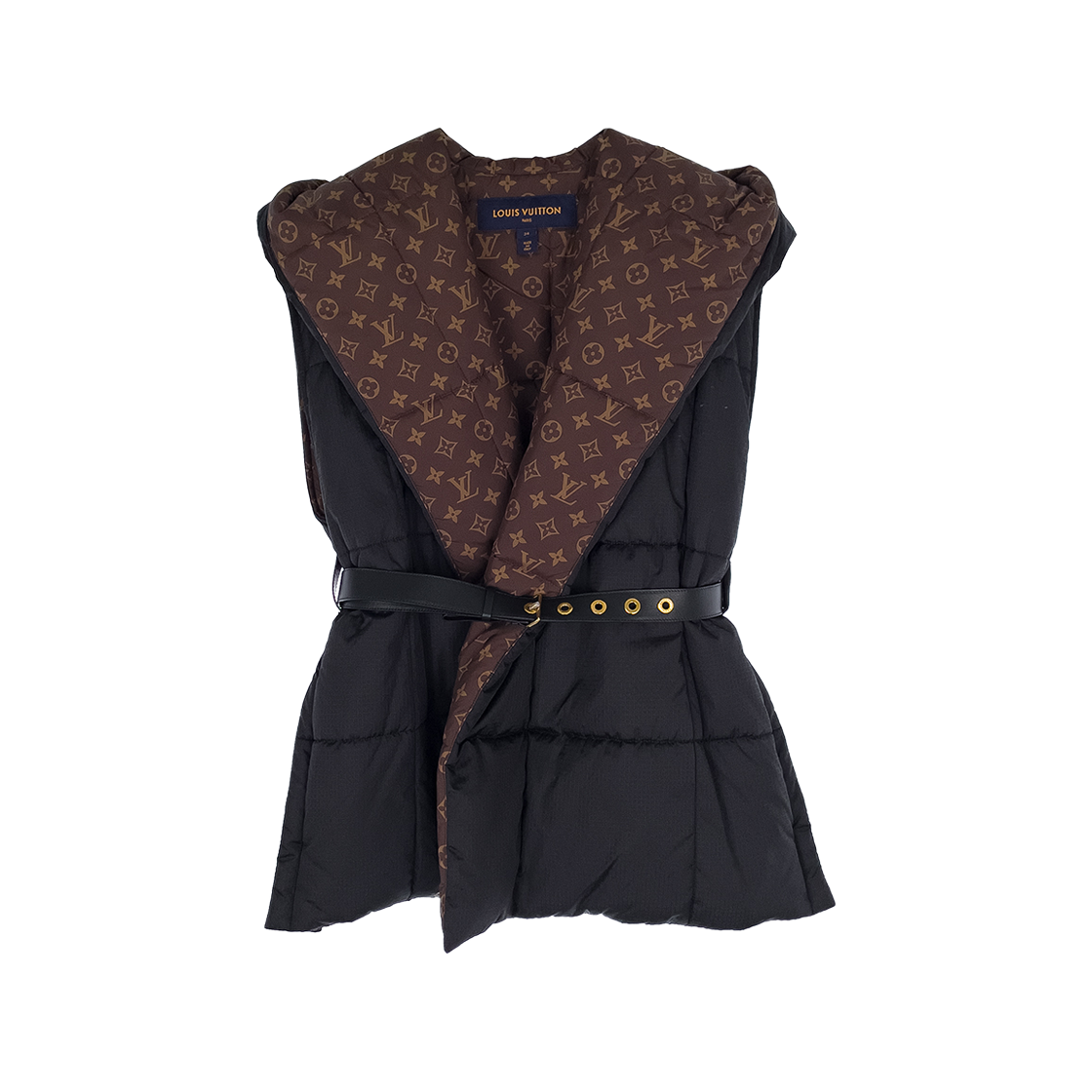 루이비통 모노그램 슬리브리스 푸퍼 코트 34 블랙/브라운(6ET0400)(Louis Vuitton Monogram Sleeveless Puffer Coat 34 Black/Brown)