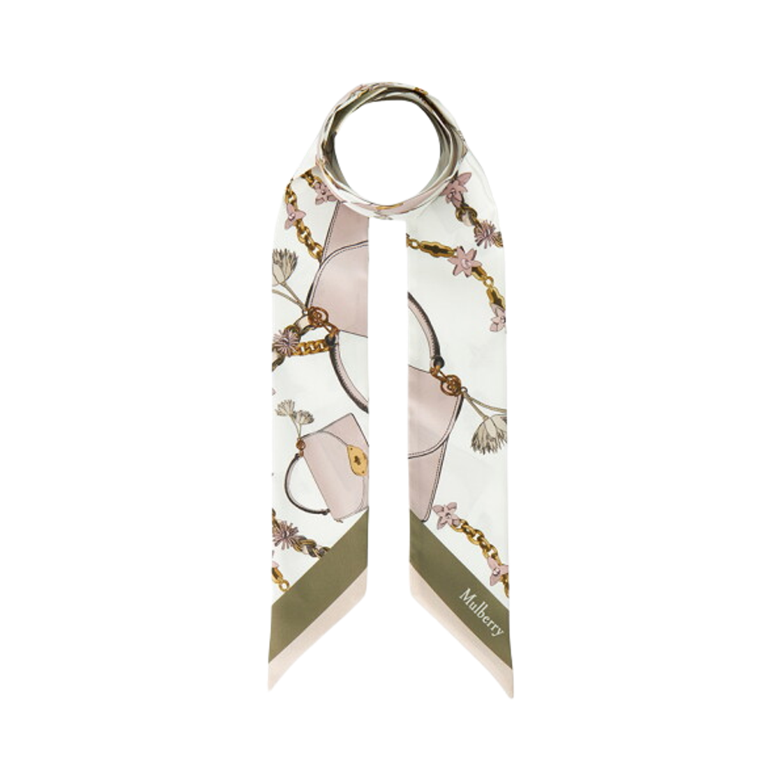 (W) 멀버리 스키니 스카프 화이트 핑크((W) Mulberry Skinny Scarf White Pink)