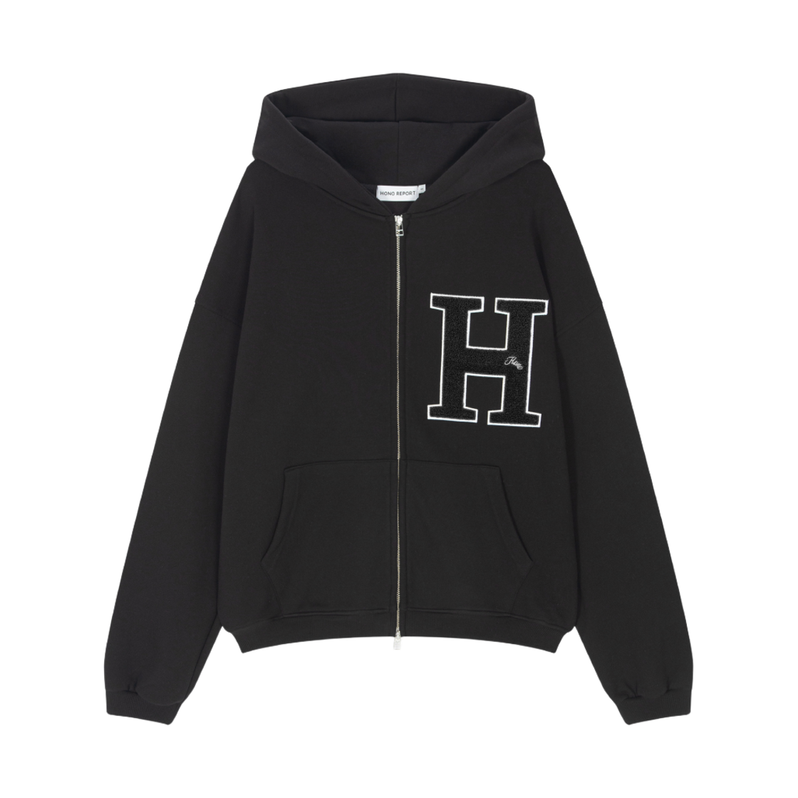 호노 리포트 H 부클 후드 집업 블랙 패치(Hono Report H Boucle Hooded Zip-up Black Patch)