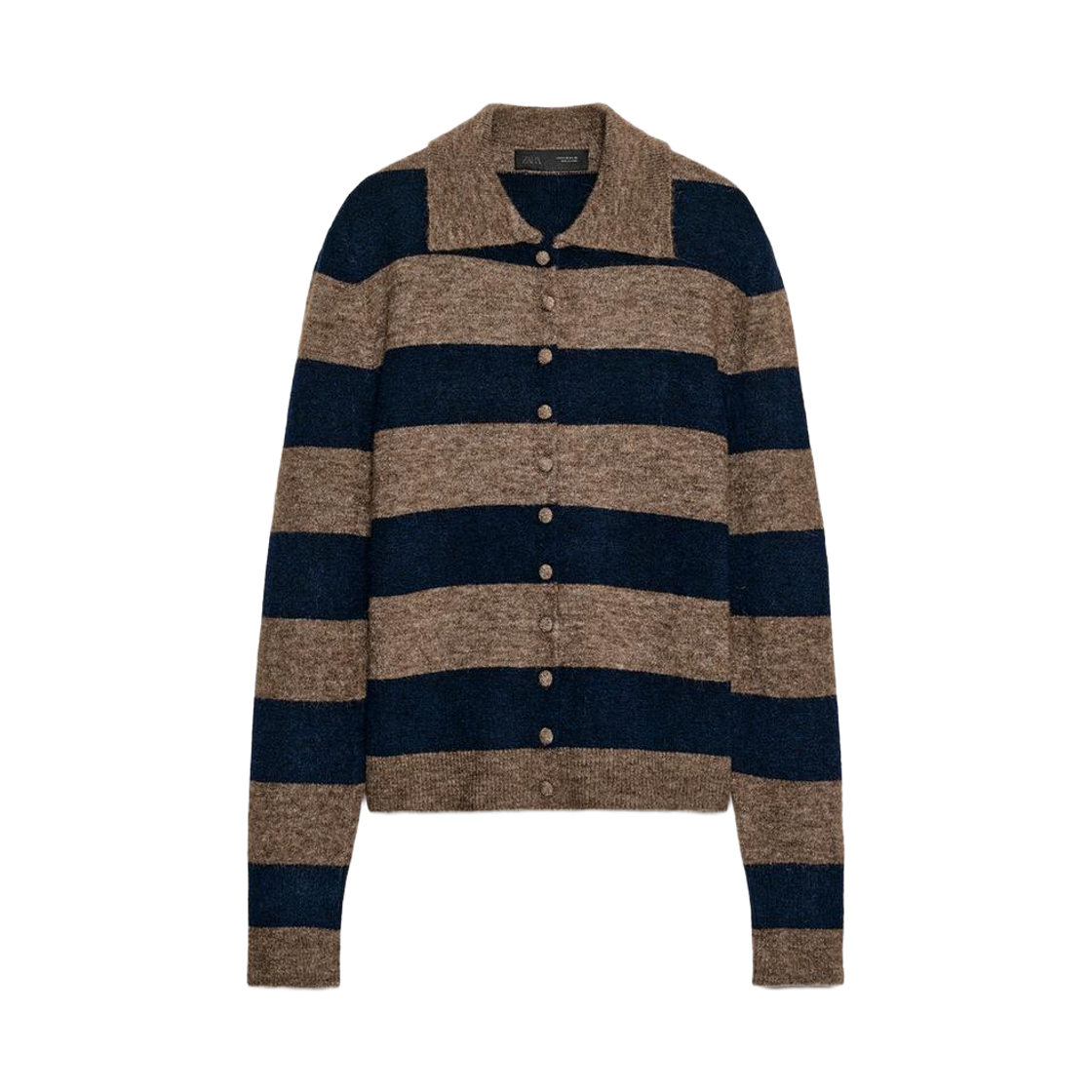 (W) 자라 스트라이프 니트 자켓 브라운 블루((W) Zara Striped Knit Jacket Brown Blue) - 1