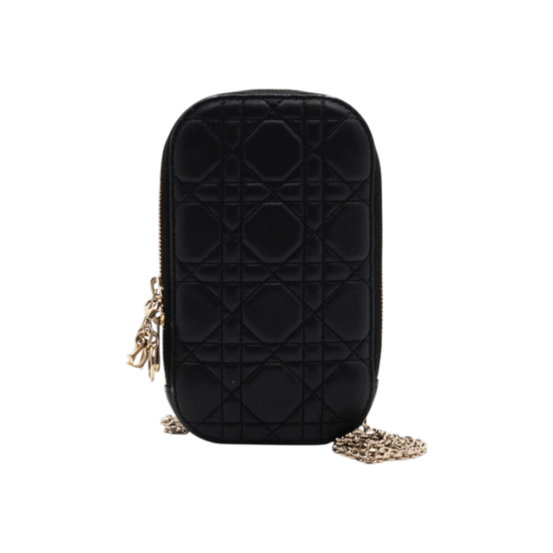 ITSTUSN8D3W8 Dior S0872ONMJ Black Cannage Lambskin Lady Dior Phone Holder Crossbody Bag