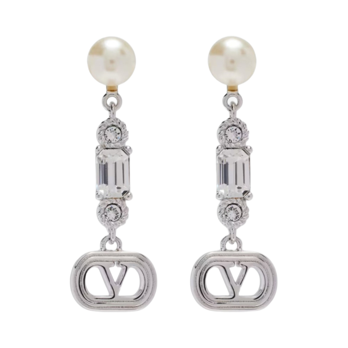 J0AI8WKDDFF (W) Valentino Ovalette Earrings Rhodium