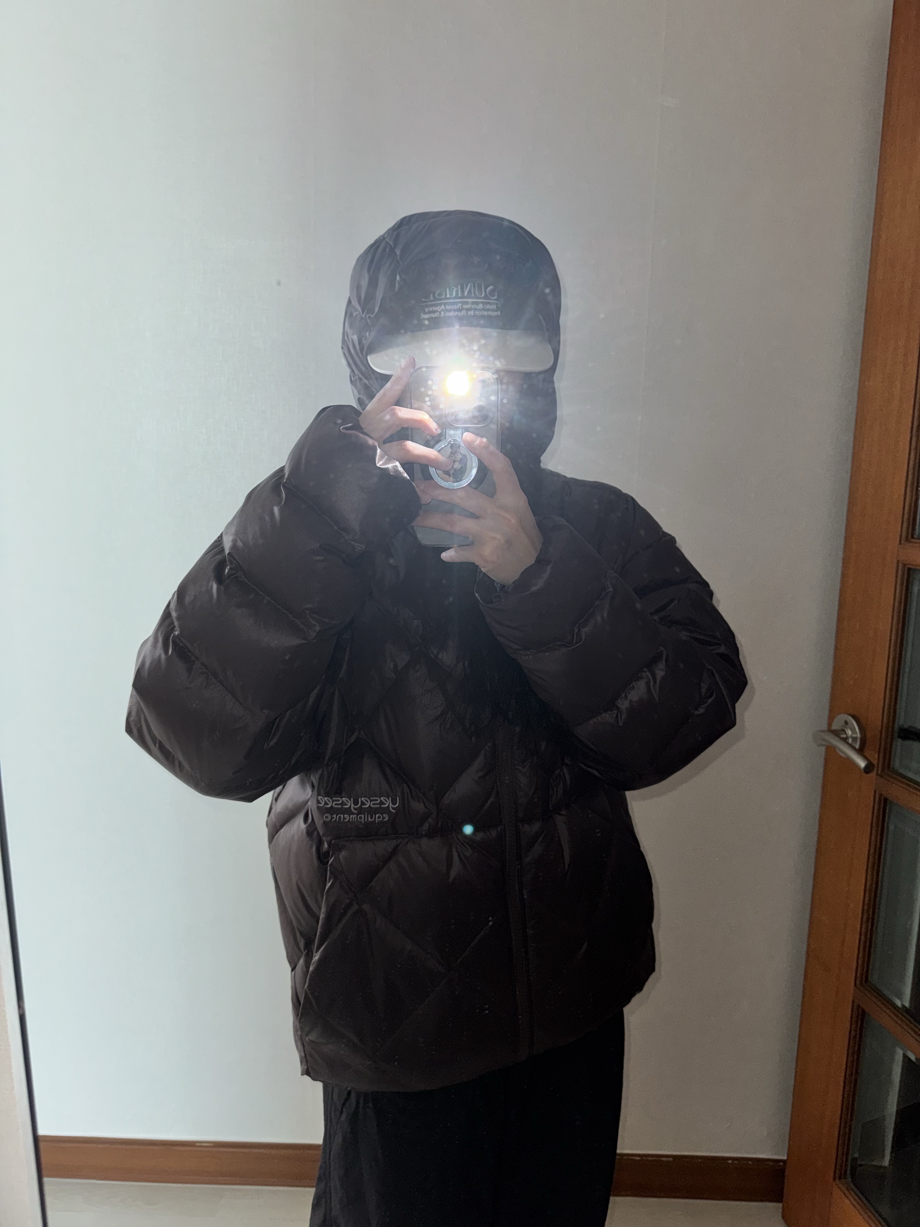 YESEYESEE Wafer Goose Down Jacket Brown 착용 스타일