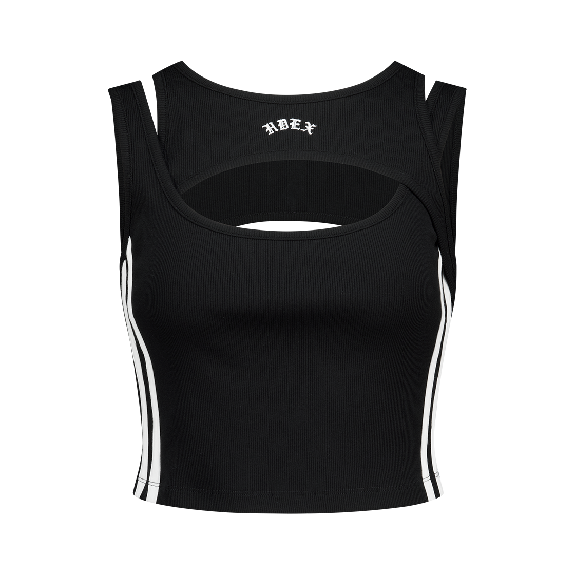 에이치덱스 컷아웃 트랙 크롭 탱크탑 블랙(HDEX Cut-Out Track Crop Tank Top Black)