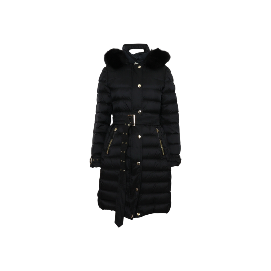 ITE25NAJS29J Burberry Fox Fur Belted Hooded Long Down Jacket