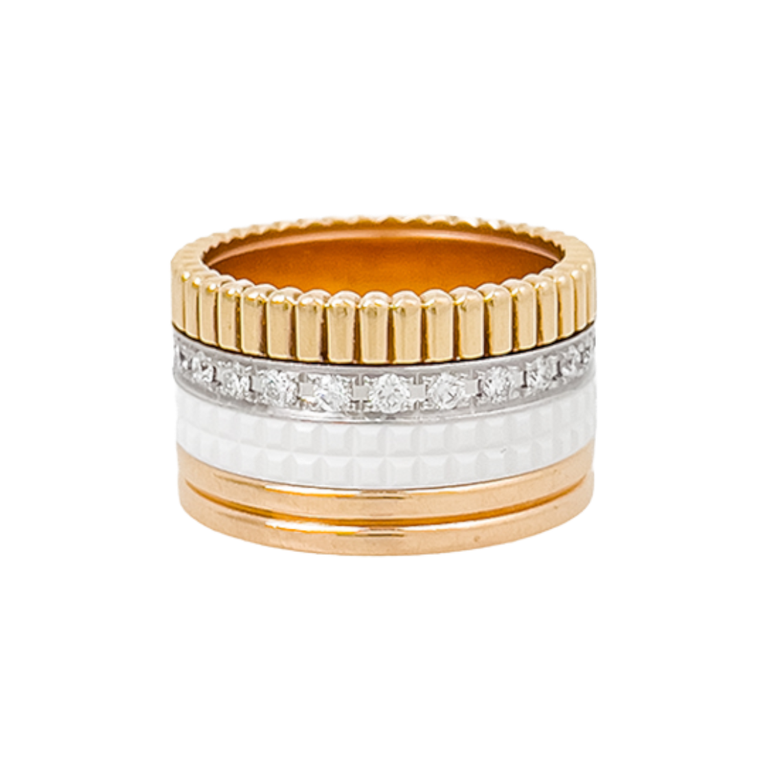 ITL9I4F4PI27 Boucheron Quatre White Edition Large Ring Size 50 18K Yellow/White/Pink Gold with Diamonds (6ET0334)