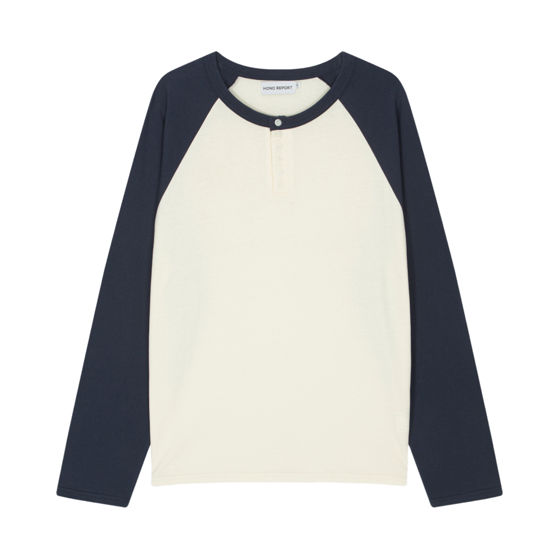 호노 리포트 래글런 헨리넥 롱슬리브 네이비(Hono Report Raglan Henley neck Long Sleeve Navy)