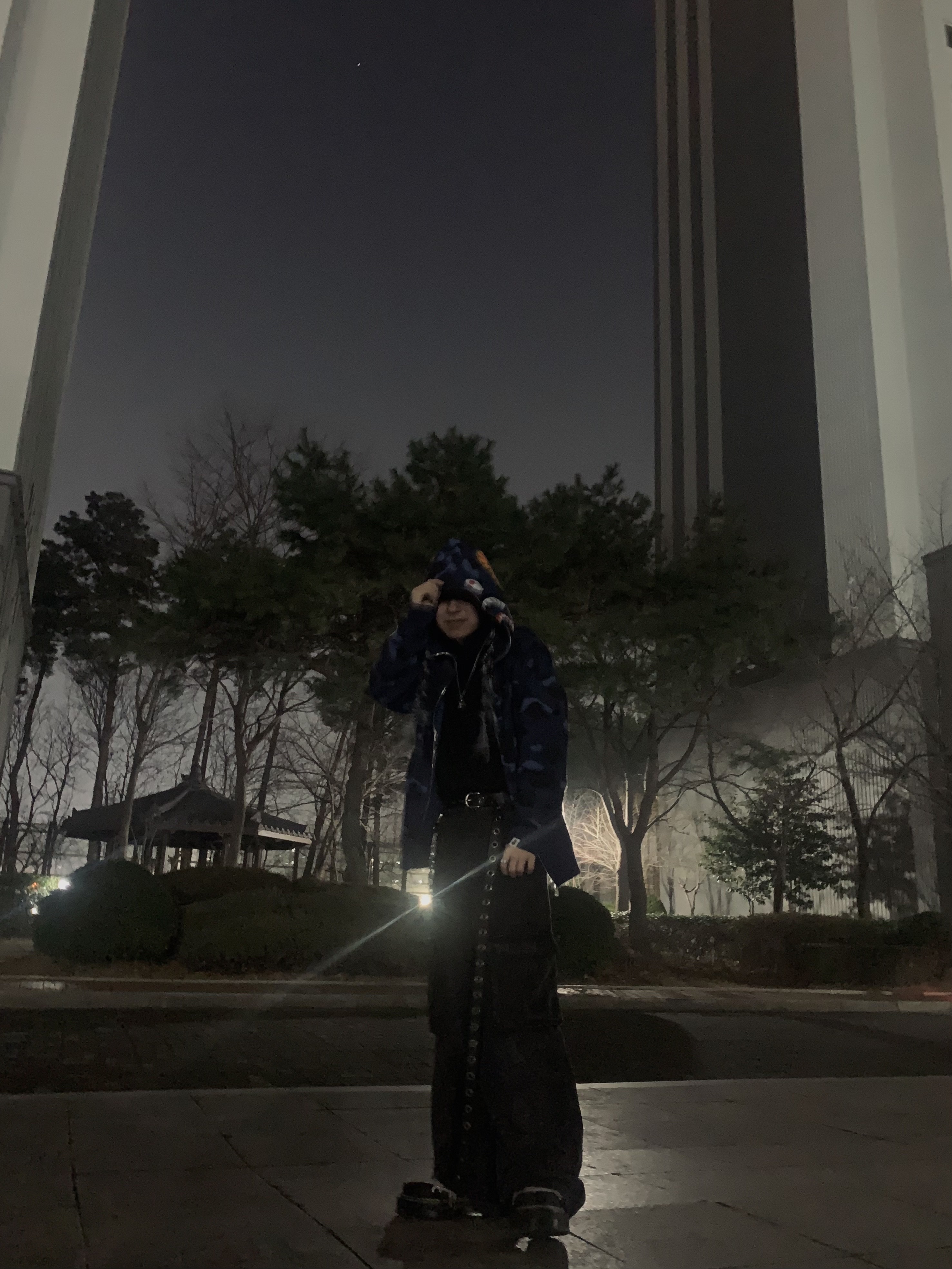 BAPE Color Camo Shark Full Zip Hoodie Navy, Dr. Martens x Rick Owens 1460 Quad Sole Mega Lace Boots Black 착용 스타일 - 3