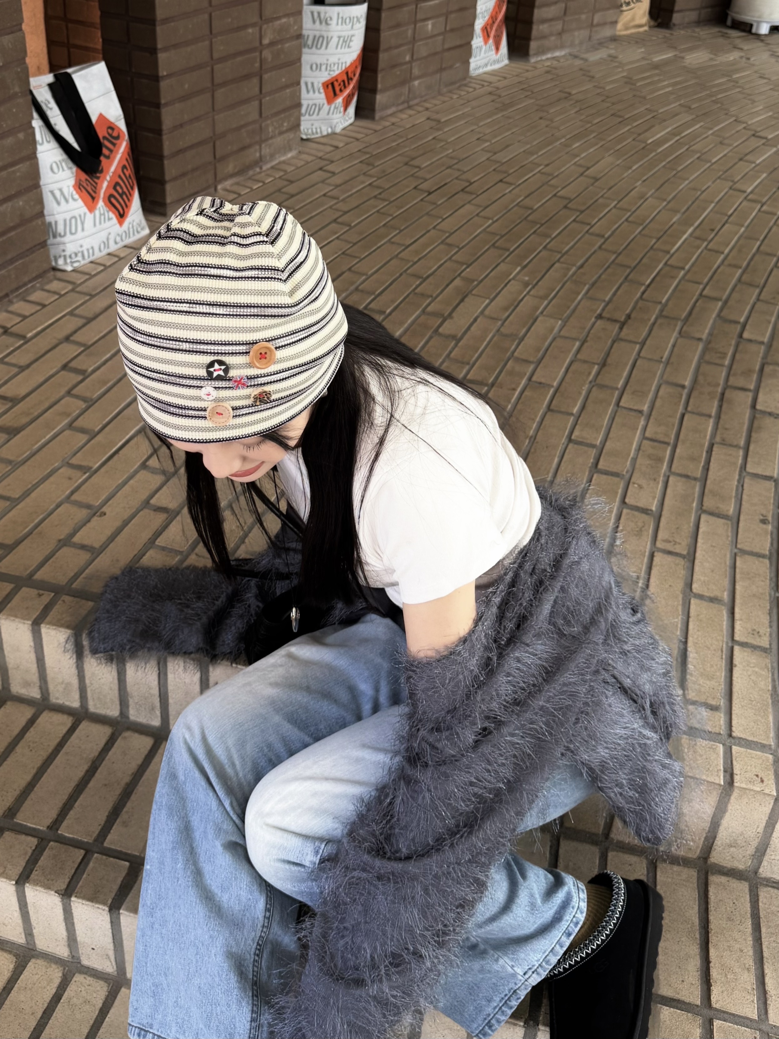 CAVISH Striped Button Beanie Ivory, UGG Tasman II Slipper Black ์ฐฉ์ฉ ์คํ์ผ - 3