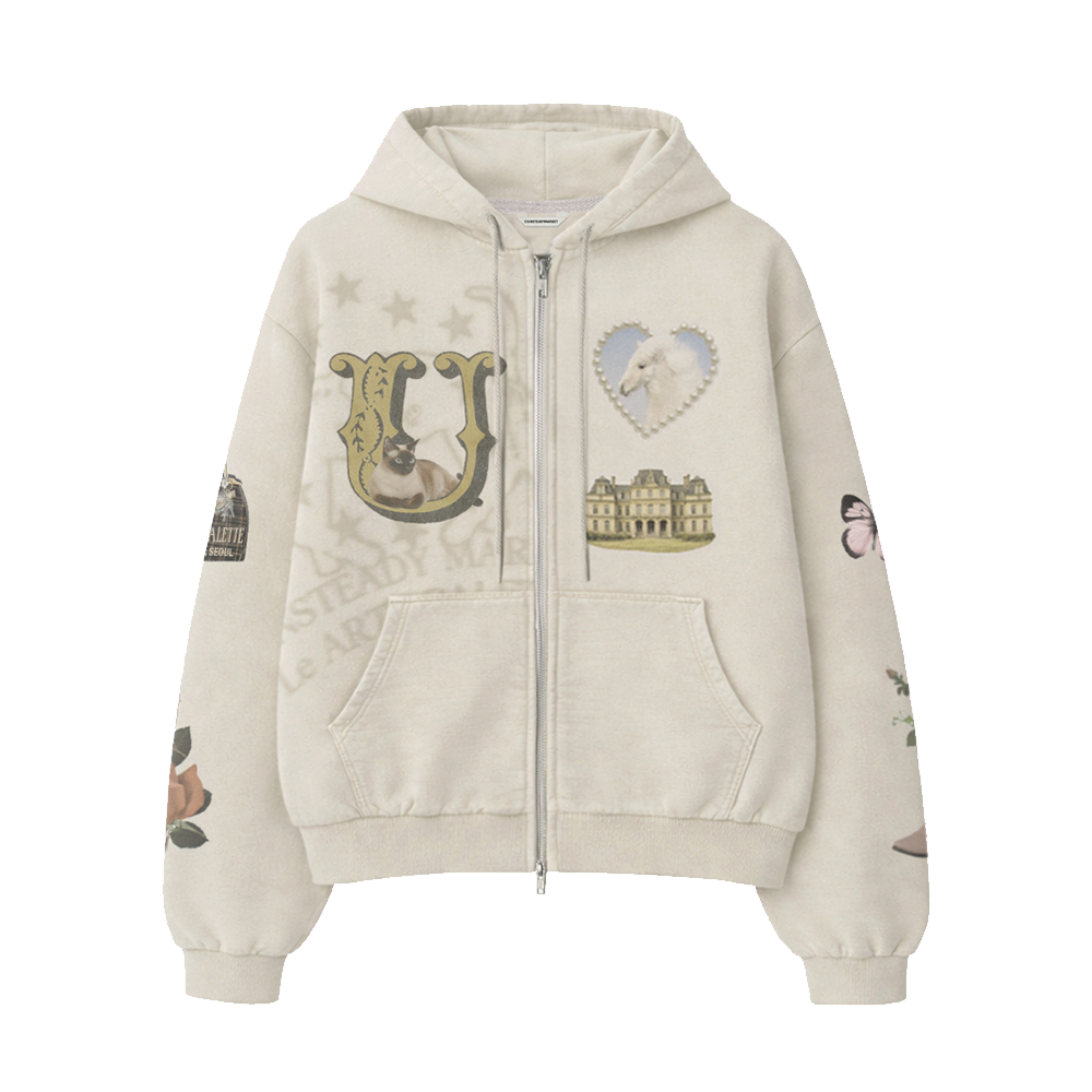 USM26JK02 Unsteadymarket Souvenir Zip up Hoodie_Sand Beige