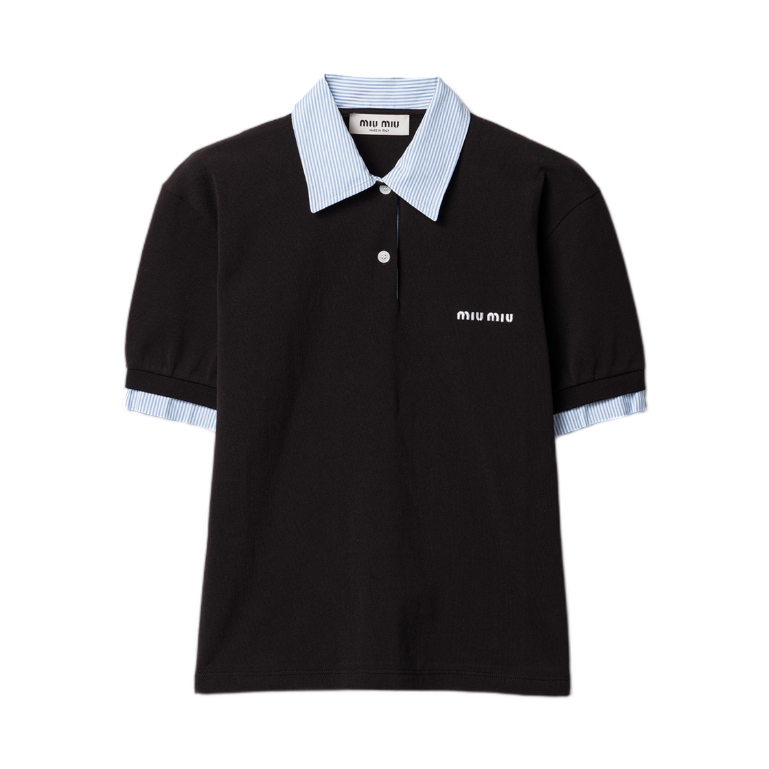 (W) 미우 미우 코튼 피케 폴로 셔츠 블랙((W) Miu Miu Cotton Pique Polo Shirt Black)