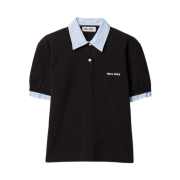 (W) Miu Miu Cotton Pique Polo Shirt Black