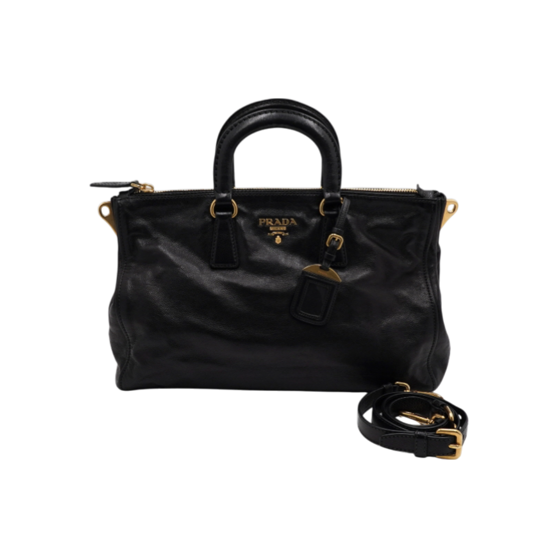 ITF775RWLBML Prada BL0740 Black Grace Calfskin Tote and Shoulder Bag with Gold Logo