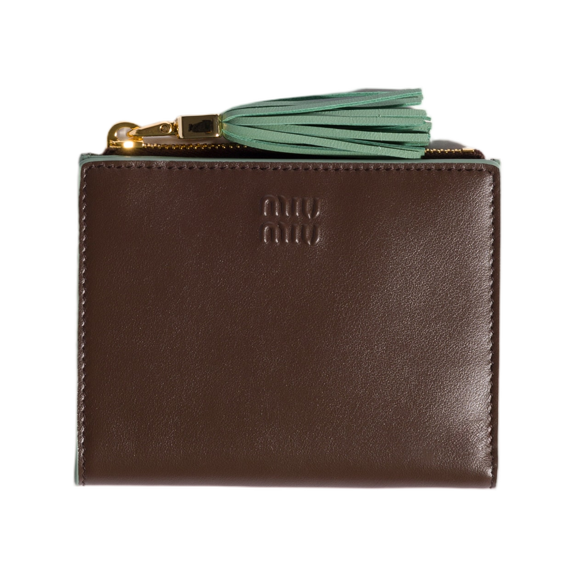 5ML050-2IDW-F0BKH Miu Miu Small Leather Wallet Burnt Aquamarine