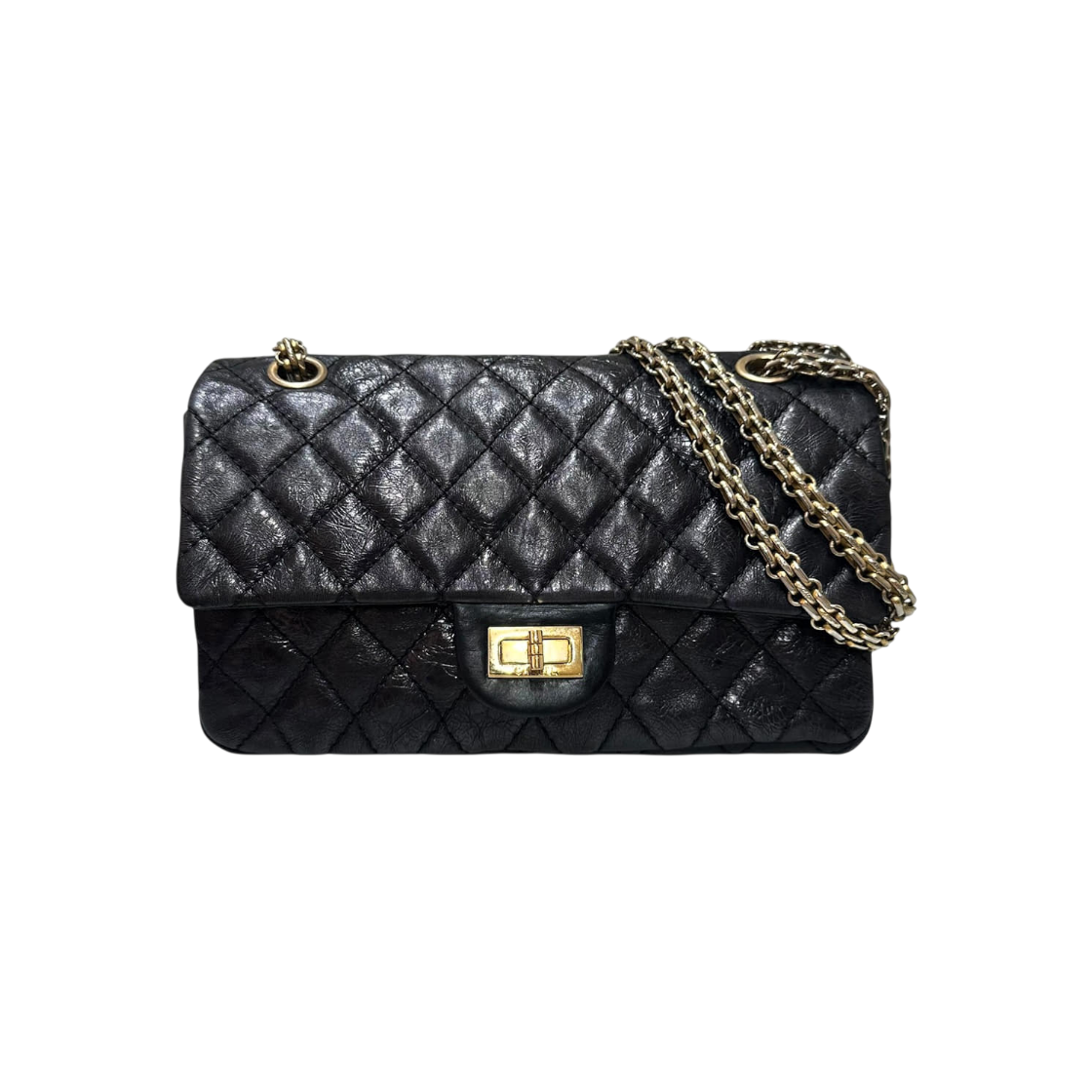 샤넬 2.55 빈티지 블랙 메탈릭 레더 숄더, 크로스백(Chanel 2.55 Vintage Black Metallic Leather Shoulder and Crossbody Bag) - 1