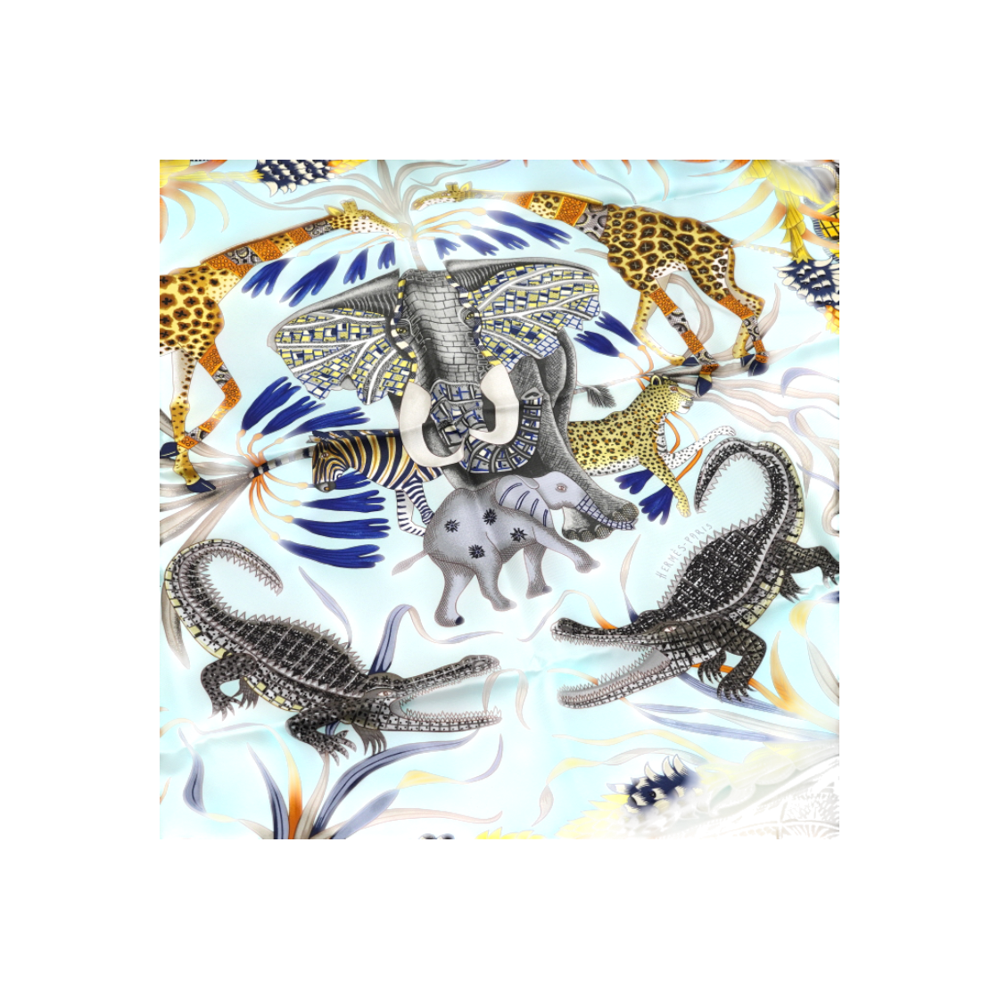 ITU7S5ITF9EV Hermes La Marche du Zambeze 100% Silk 90x90 Square Scarf