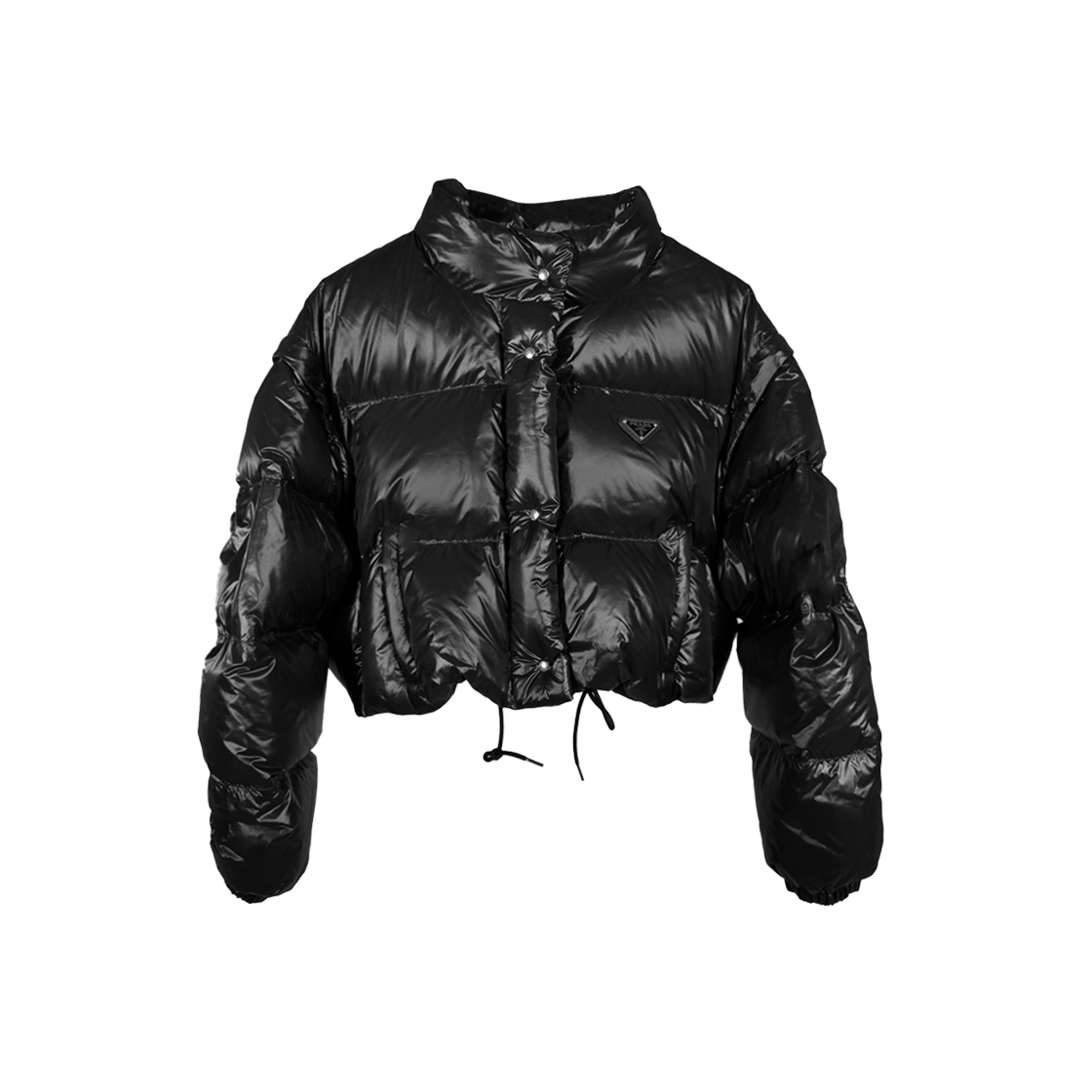 프라다 여성 삼각로고 리나일론 컨버터블 숏 패딩 자켓 블랙(Prada Women's Triangle Logo Re-Nylon Convertible Short Padded Jacket - Black)