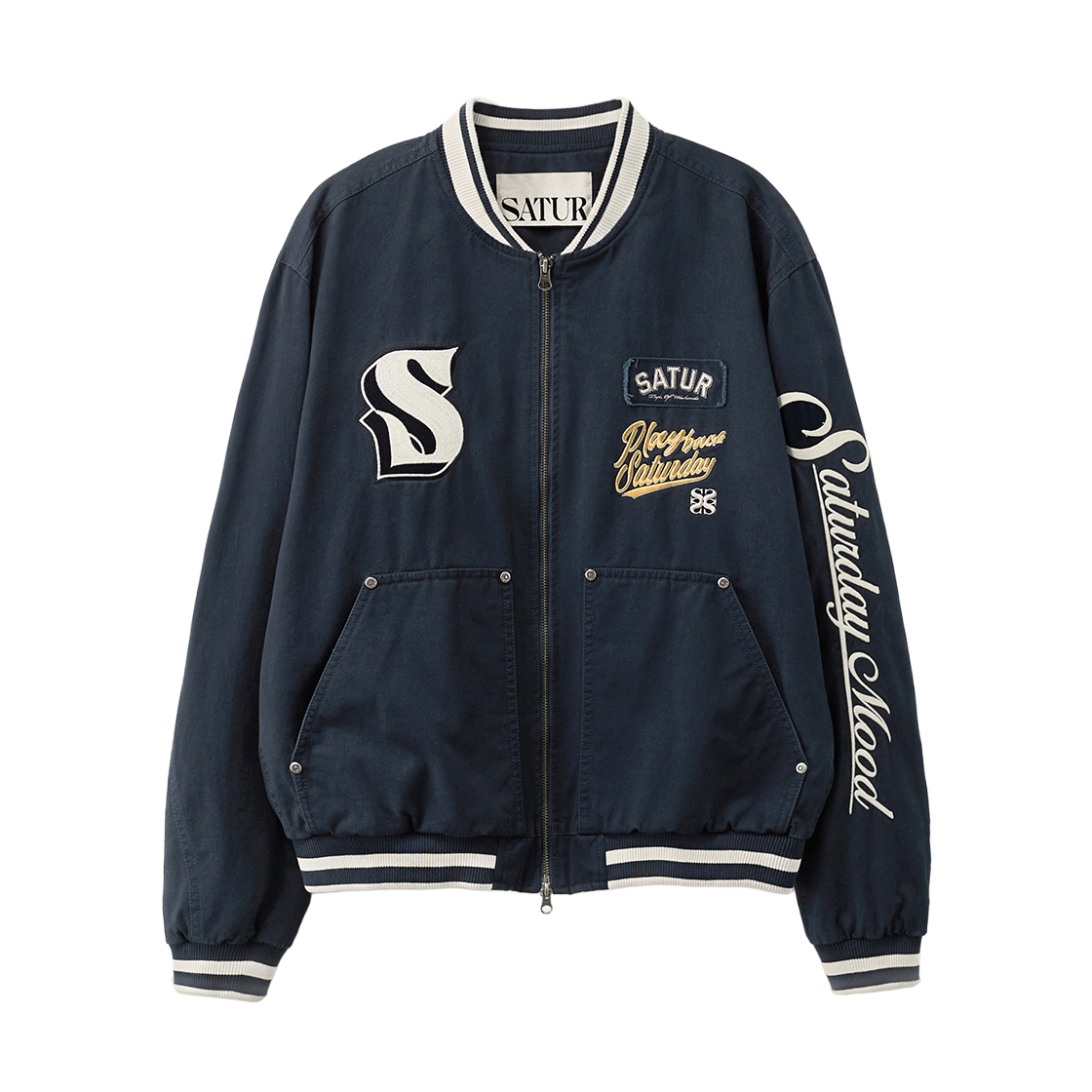 SA261UJK04NVY0 [사은품 증정] SATUR 90s Playback Varsity Jacket Navy
